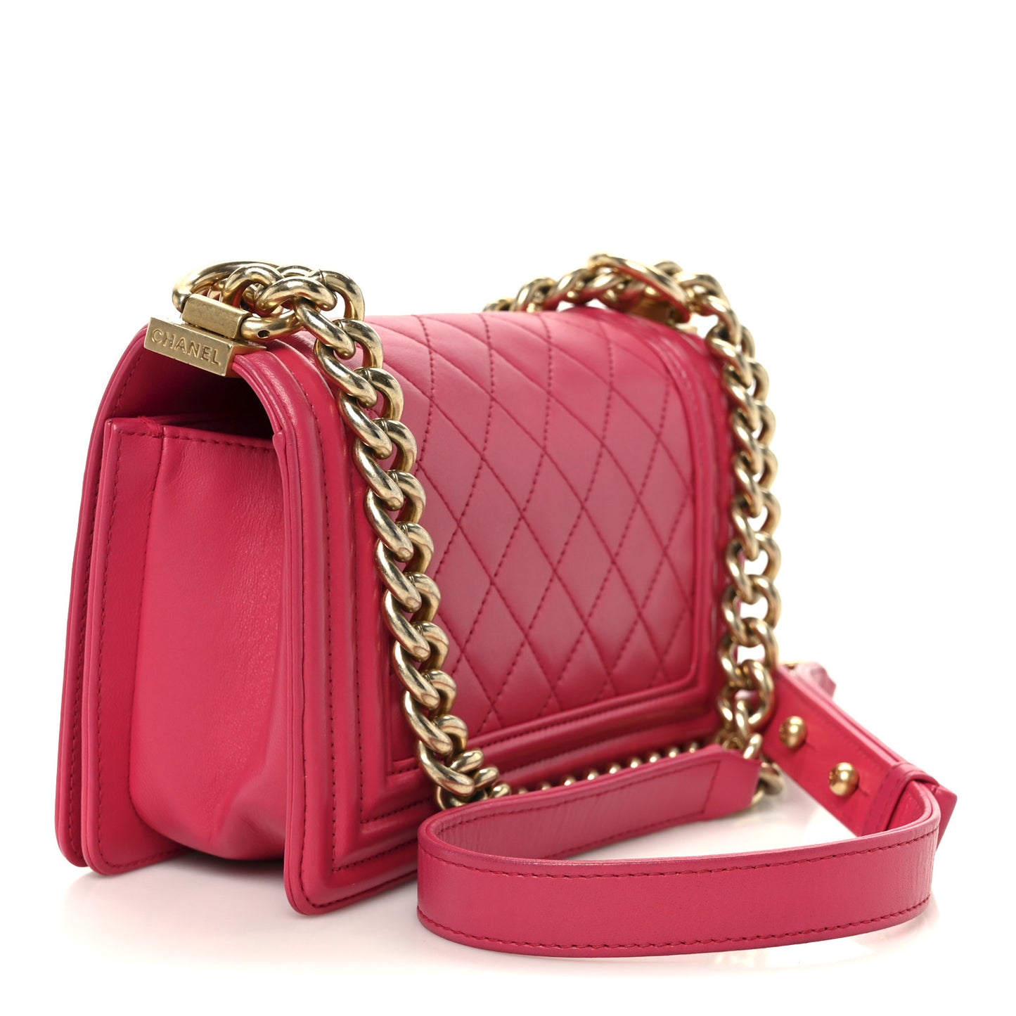Lambskin Quilted Small Boy Flap Dark Pink