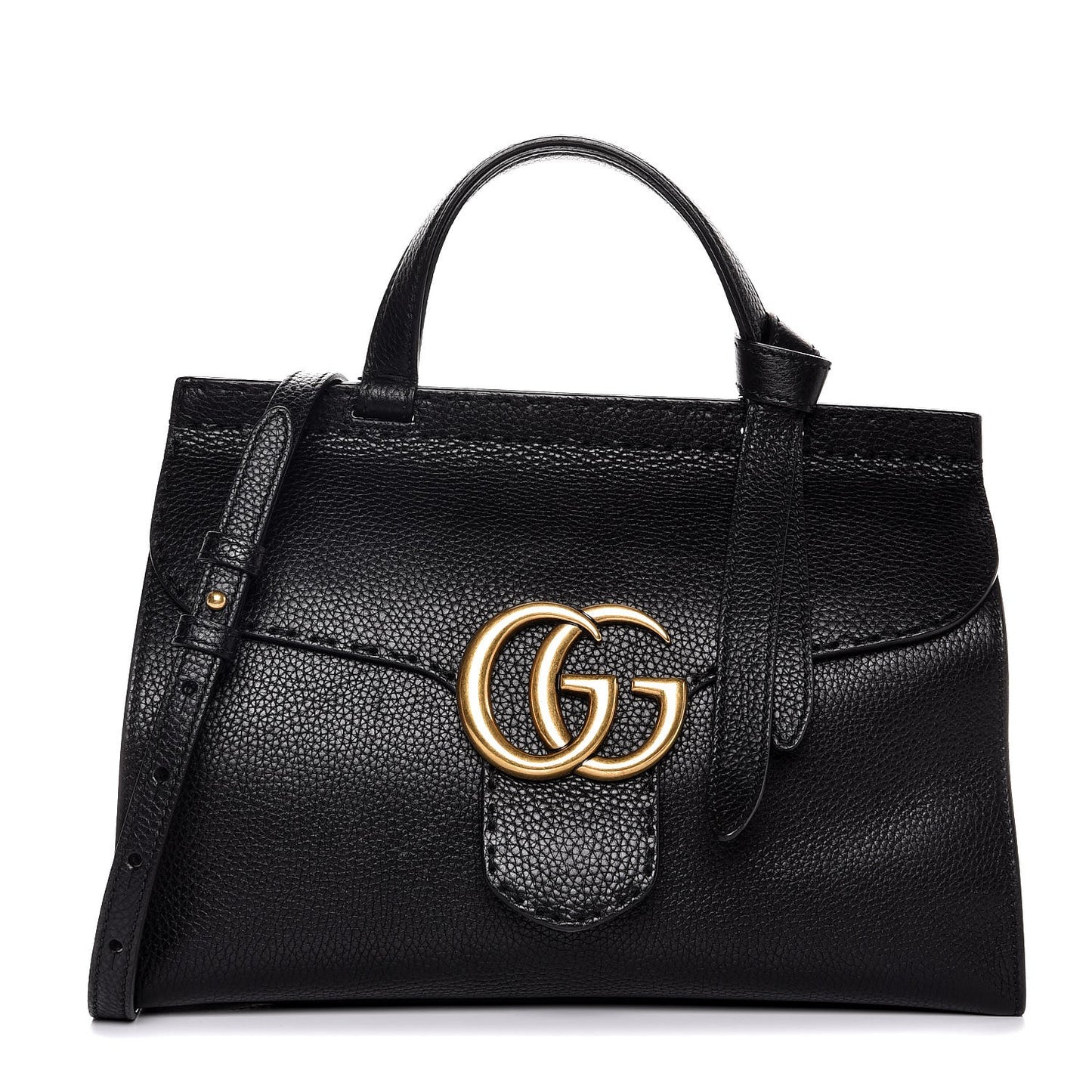 Calfskin Small GG Marmont Top Handle Bag Black
