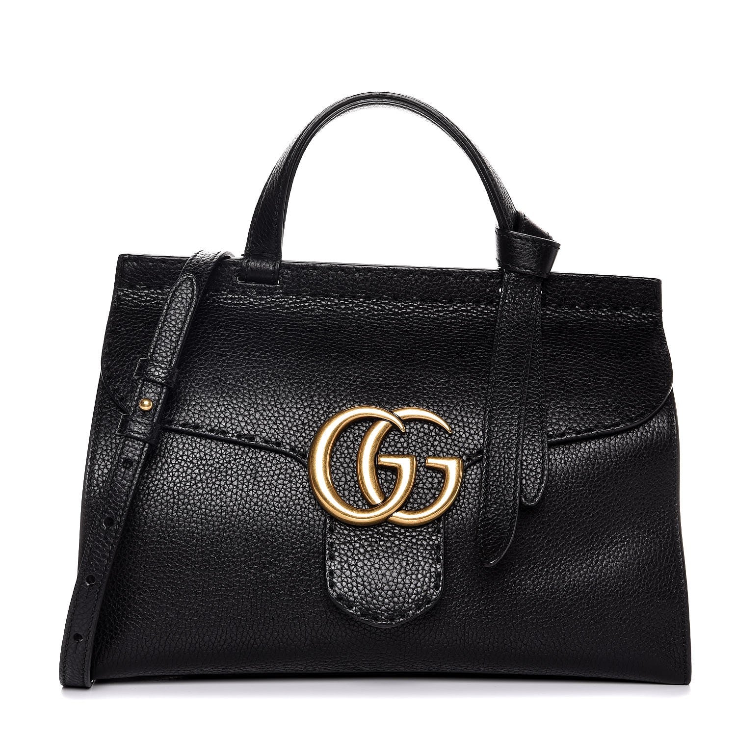 Gucci Calfskin Small GG Marmont Top Handle Bag Black 1 of 8