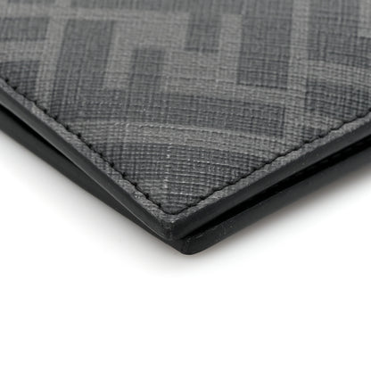 Fendi Glazed Fabric Vitello King FF 1974 Diagonal Bi-Fold Wallet Grey Black Sunflower 9 of 10