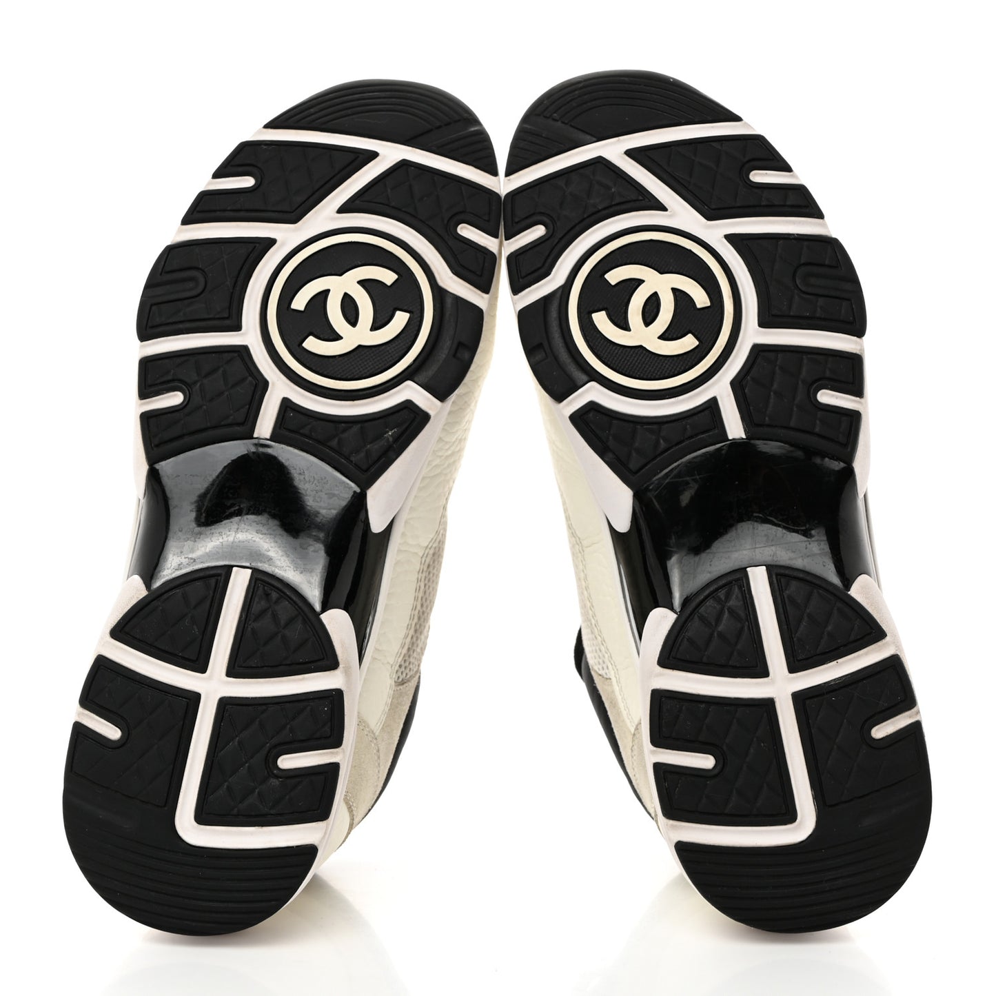 Mesh Suede Calfskin Grained Calfskin Womens CC Sneakers 39.5 White Black