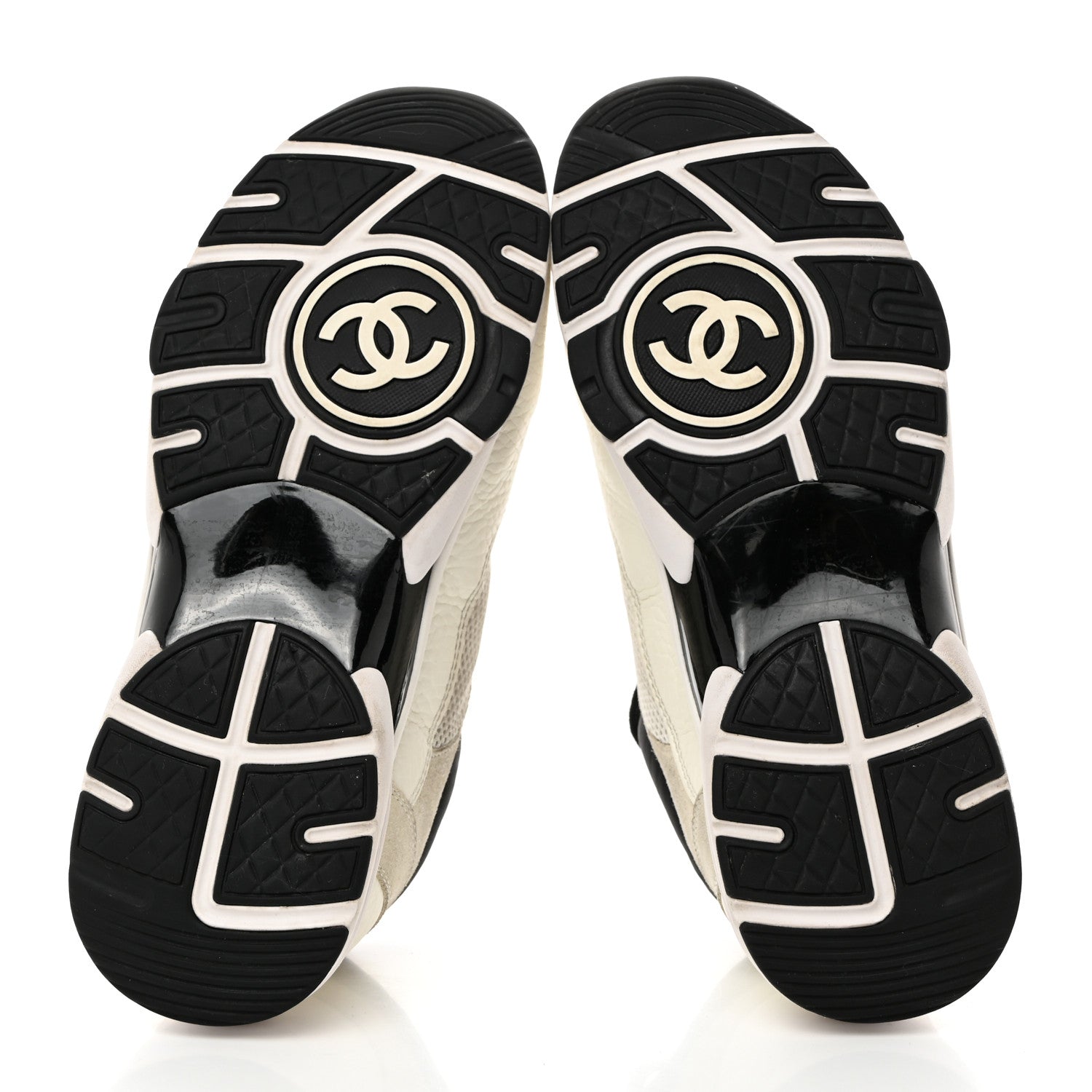 Chanel Mesh Suede Calfskin Grained Calfskin Womens CC Sneakers 39.5 White Black 5 of 8