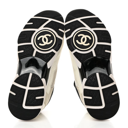 Chanel Mesh Suede Calfskin Grained Calfskin Womens CC Sneakers 39.5 White Black 5 of 8