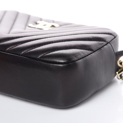 Chanel Lambskin Chevron Quilted Camera Case Black 10 of 12