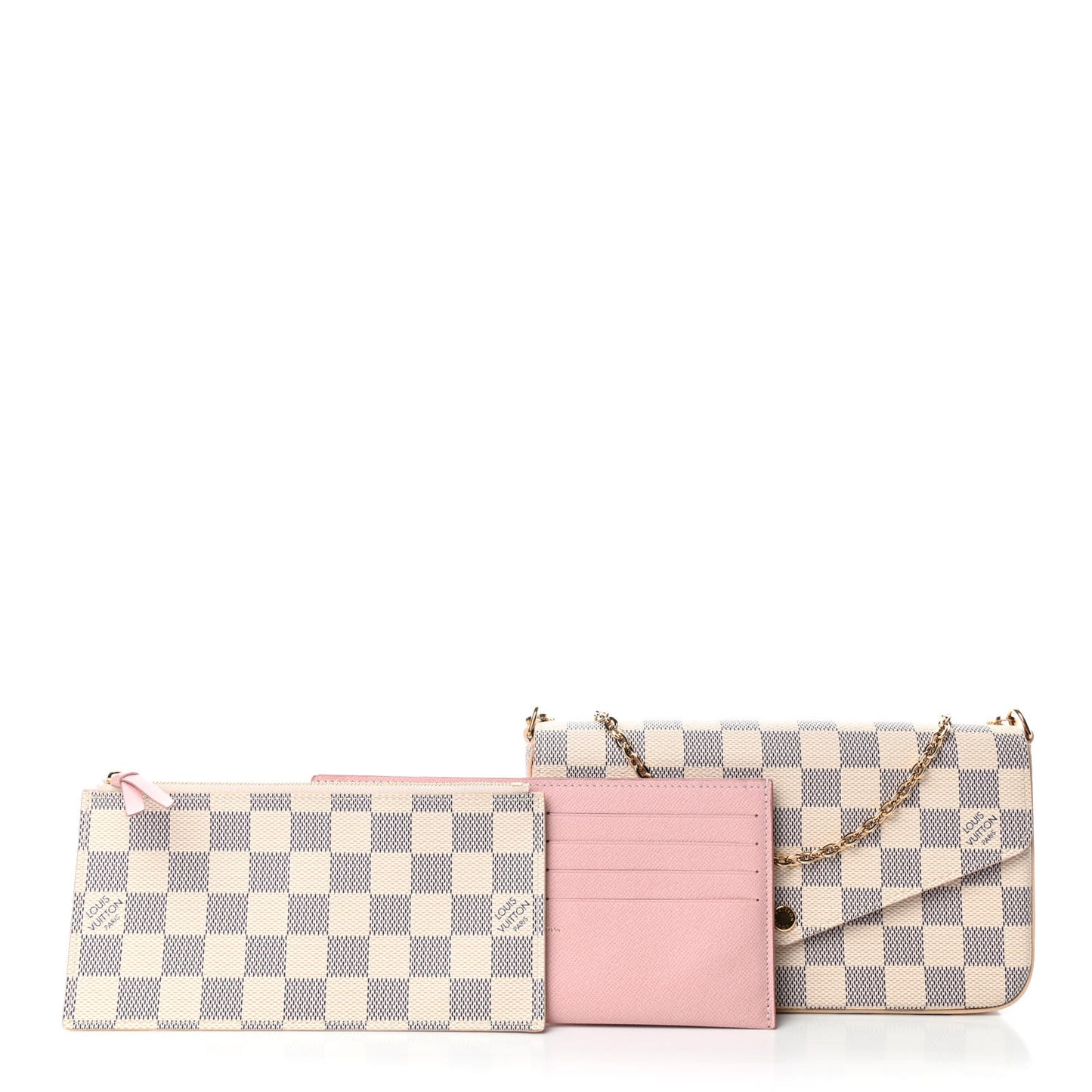 Damier Azur Pochette Felicie Chain Wallet Rose Ballerine
