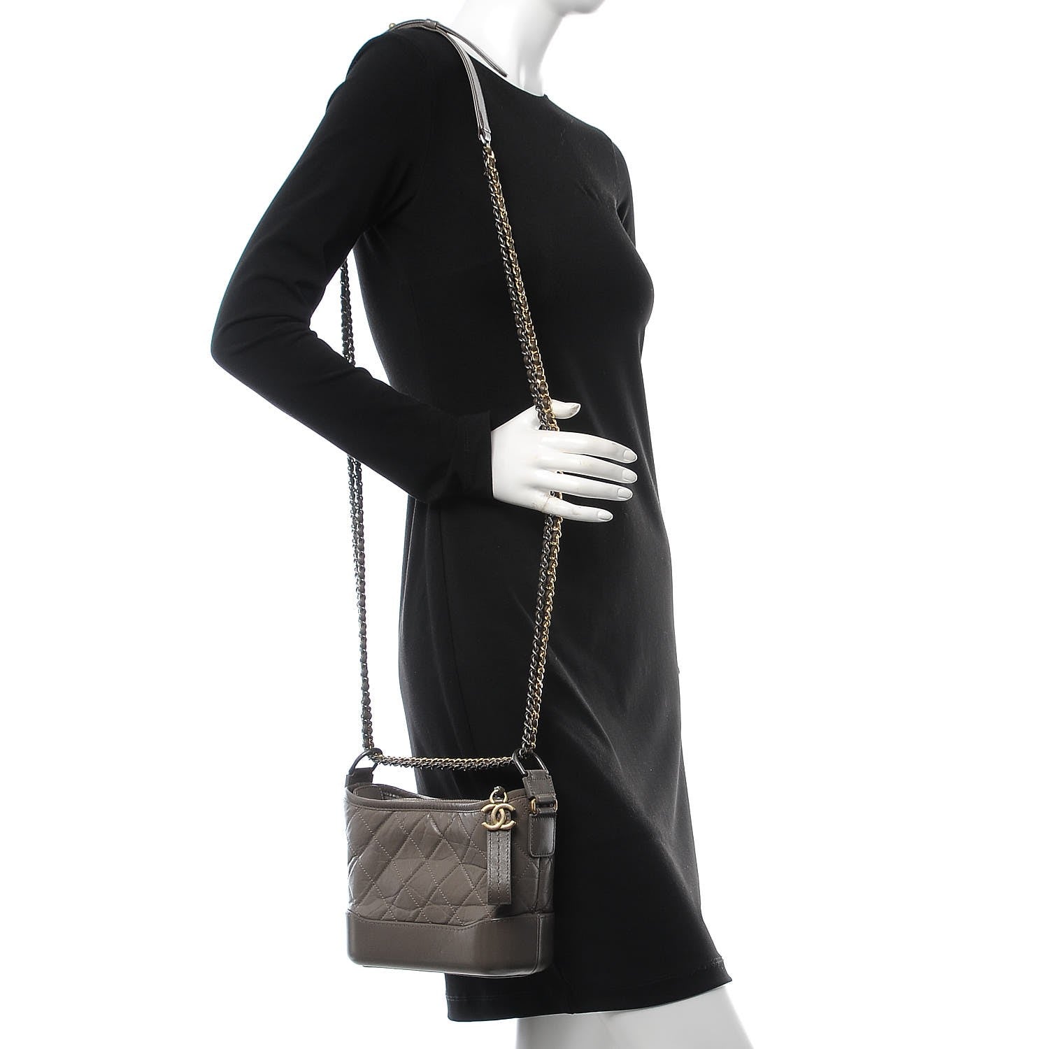 Chanel Aged Calfskin Quilted Small Gabrielle Hobo Grey 2 of 7