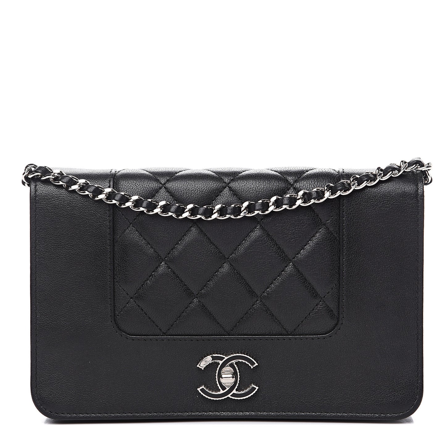 Sheepskin Quilted Mademoiselle Vintage Wallet On Chain WOC Black