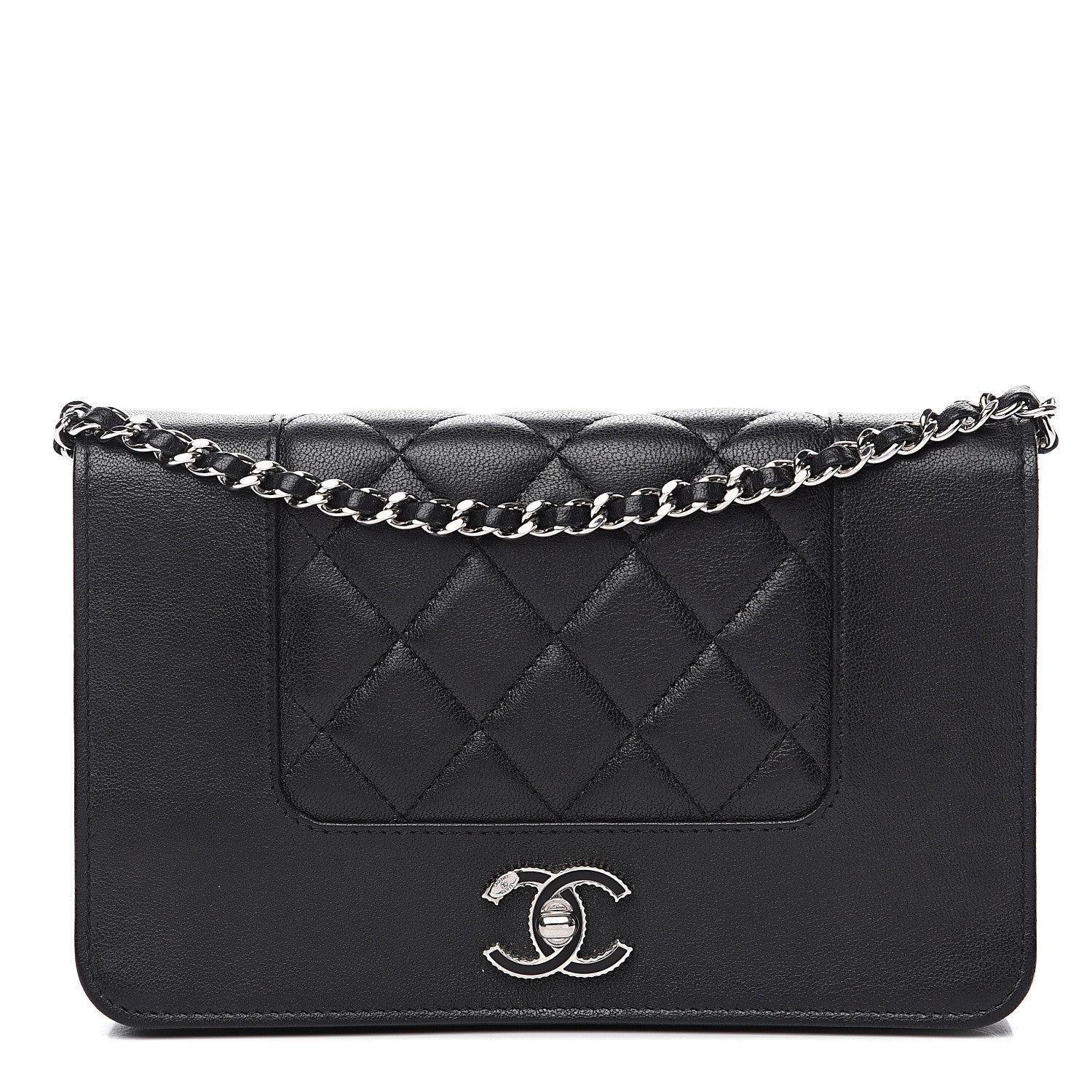 Chanel Sheepskin Quilted Mademoiselle Vintage Wallet On Chain WOC Black 1 of 15