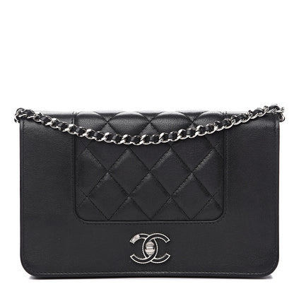 Chanel Sheepskin Quilted Mademoiselle Vintage Wallet On Chain WOC Black 1 of 15