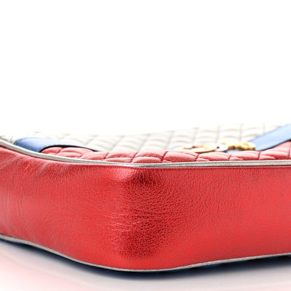Gucci Laminated Nappa Trapuntata Small Zumi Shoulder Bag Rosso Marine Argento 9 of 10