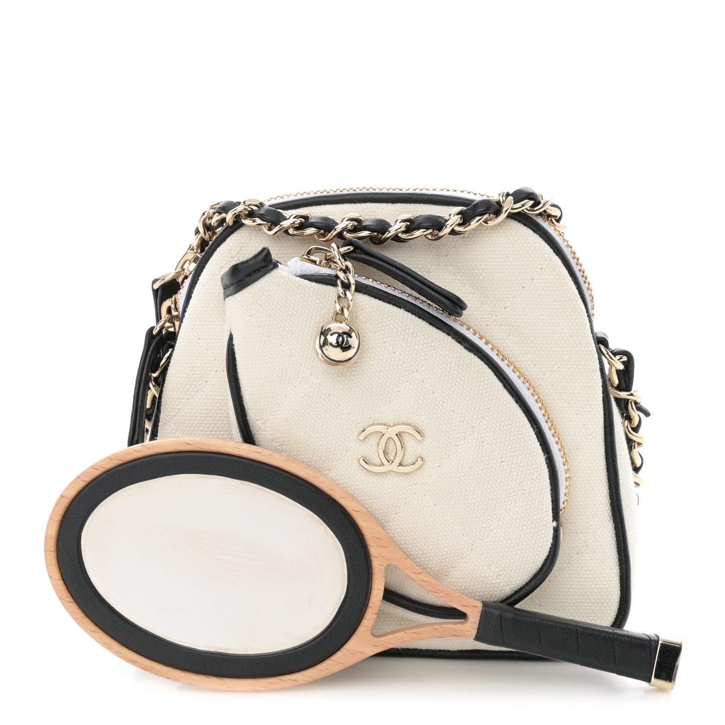 Canvas Calfskin Tennis Racket Mini Bag White Black