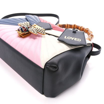 Gucci Calfskin Bamboo Trapuntata Queen Margaret Top Handle Bag Blue Agata Hibiscus Red Mystic White Sugar Pink 13 of 15