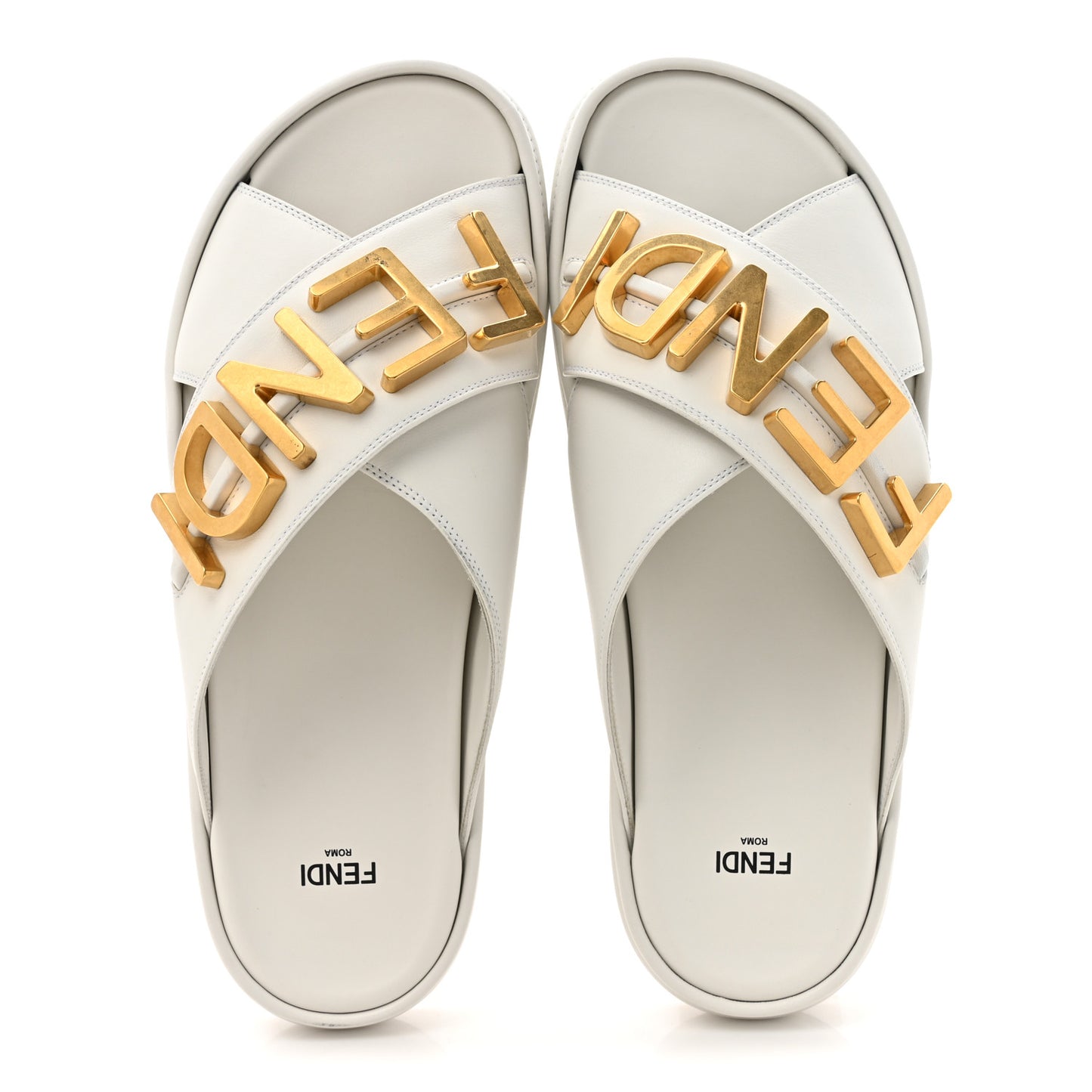 Vitello Womens Fendigraphy Slide Sandals 40 White Ice