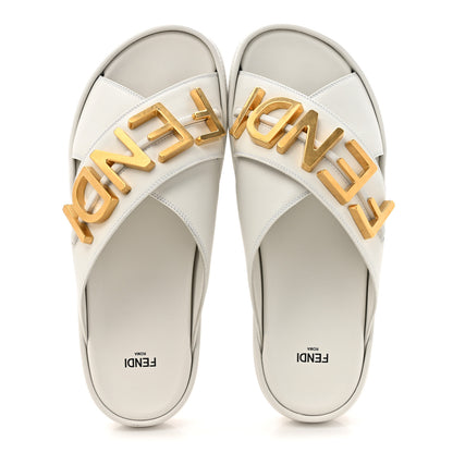 Fendi Vitello Womens Fendigraphy Slide Sandals 40 White Ice 2 of 11