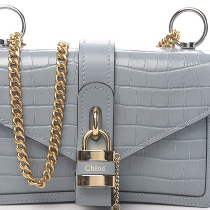 Chloe Calfskin Crocodile Embossed Aby Chain Shoulder Bag Faded Blue 9 of 9
