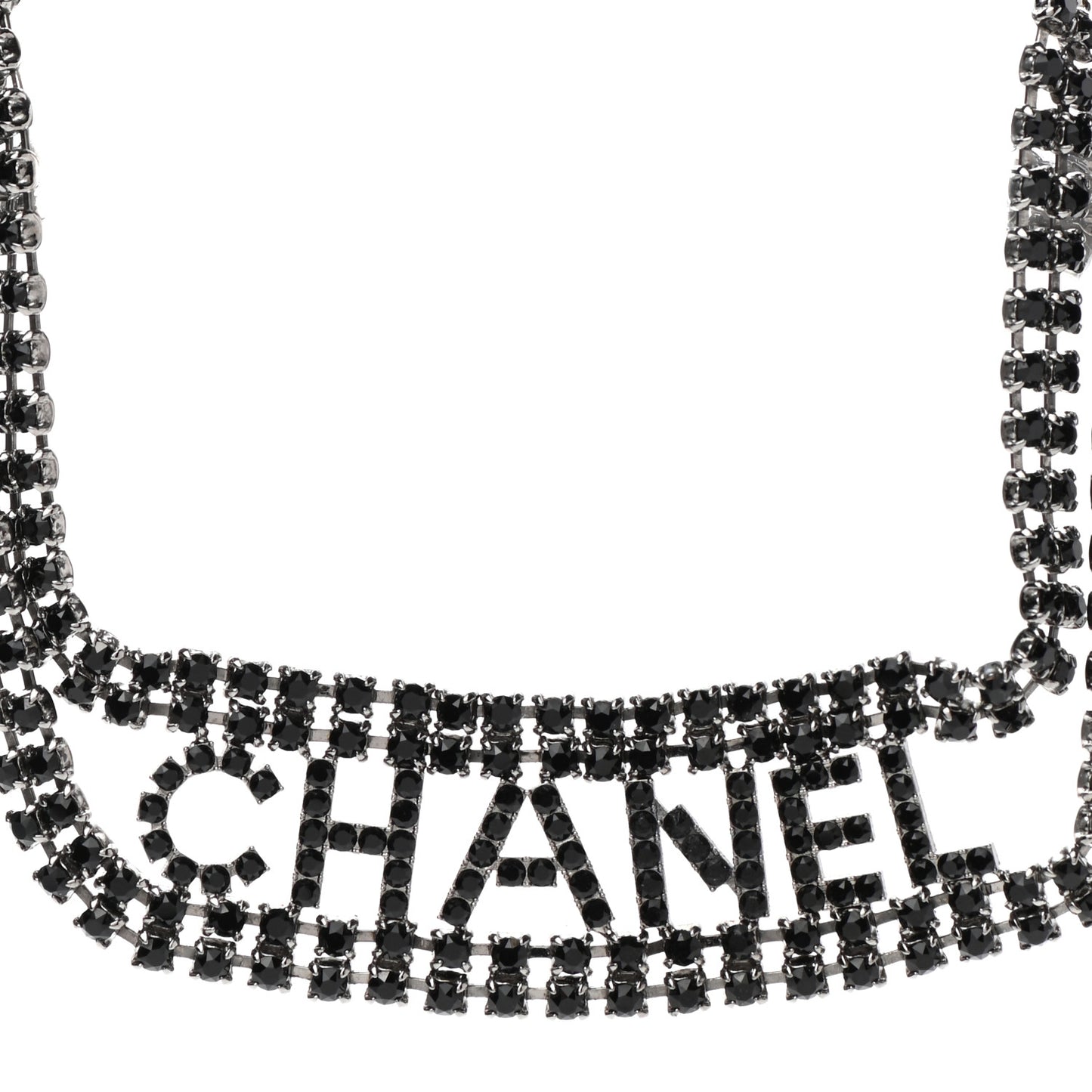 Crystal CC Logo Choker Necklace Silver Black
