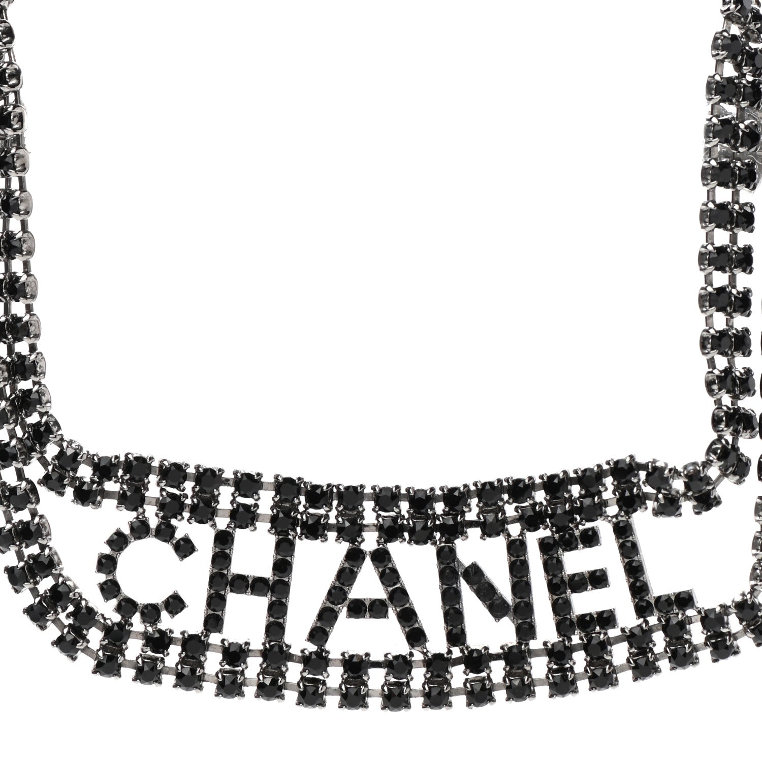 Chanel Crystal CC Logo Choker Necklace Silver Black 1 of 7