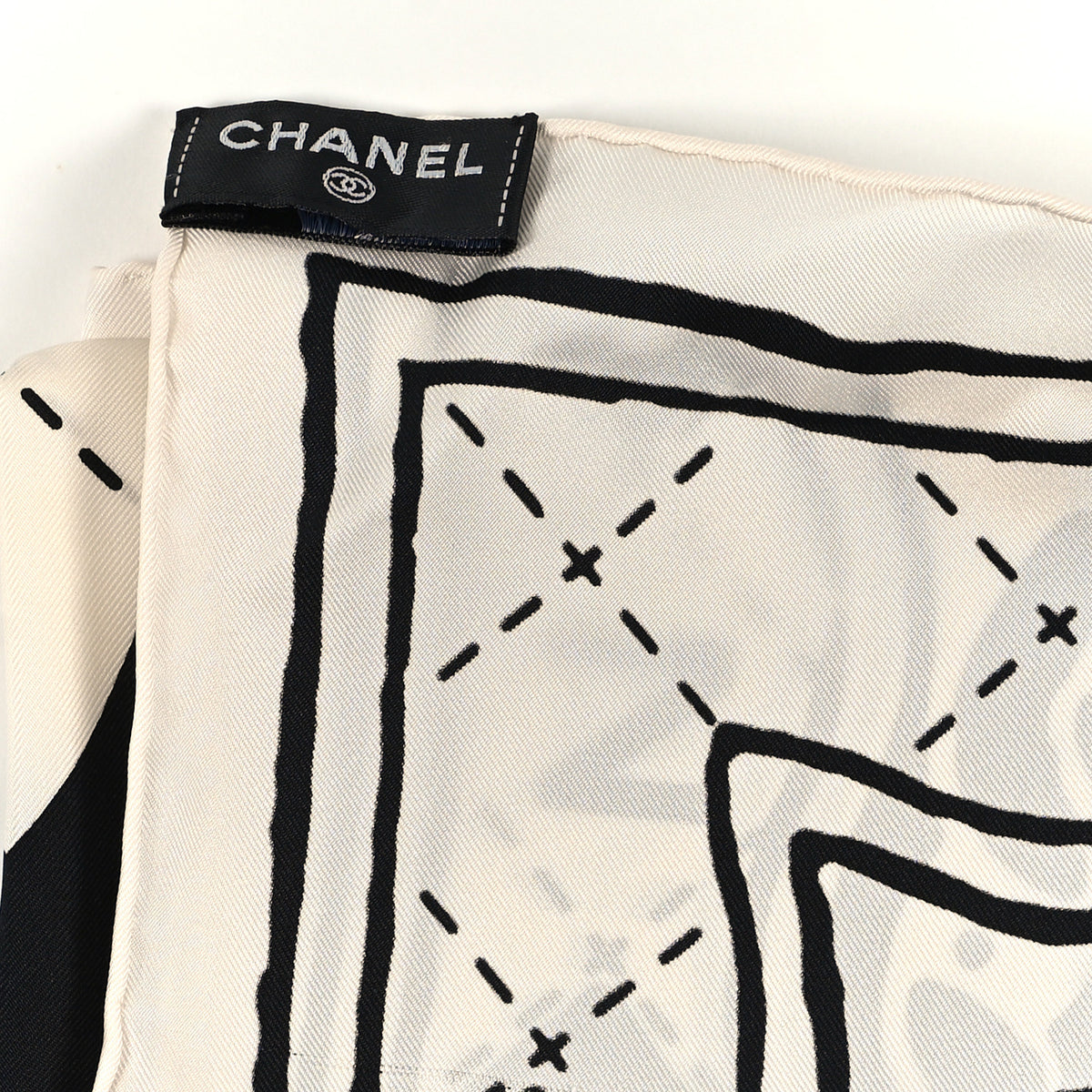 Silk CC Square Scarf White Black
