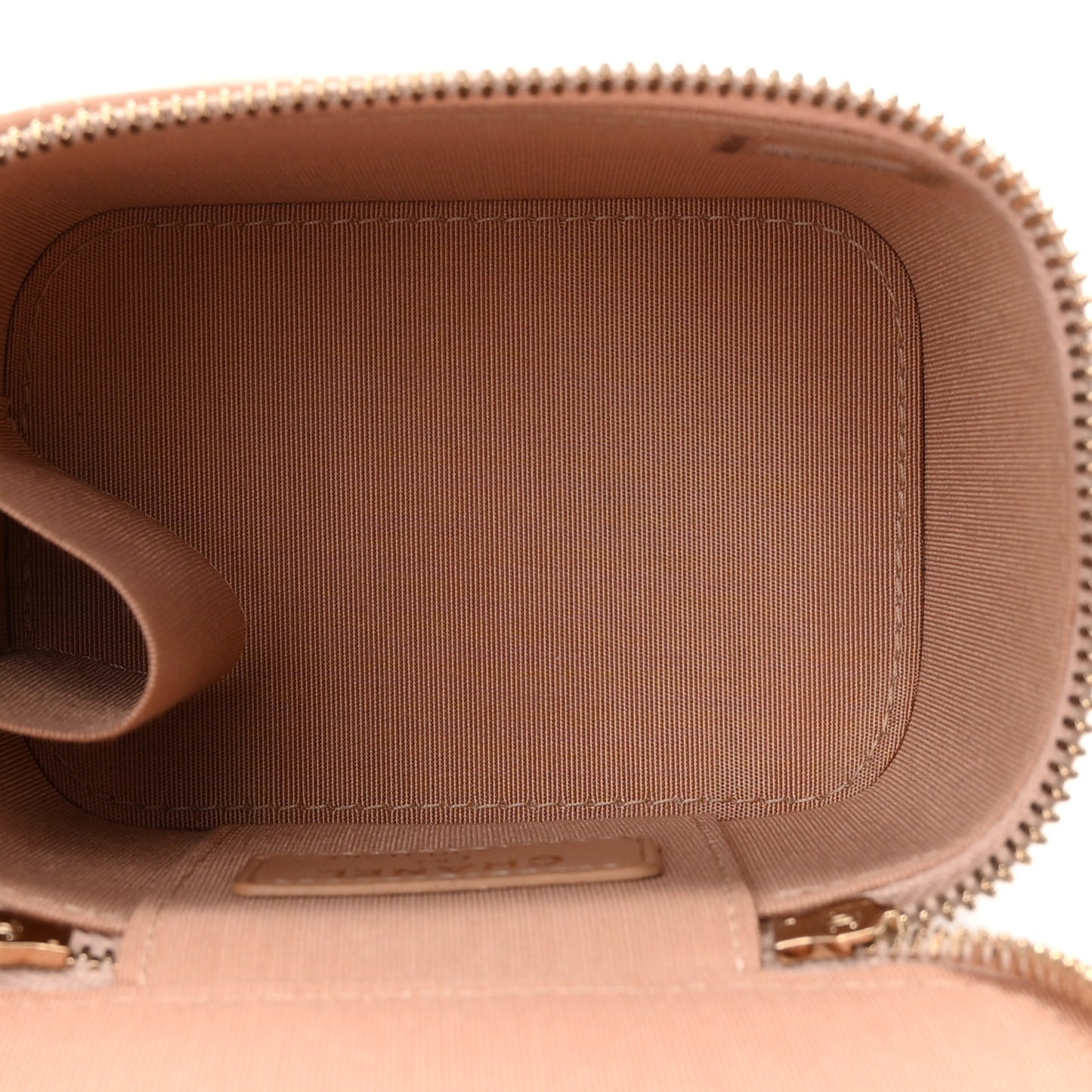 Lambskin Quilted Top Handle Mini Vanity Case With Chain Beige