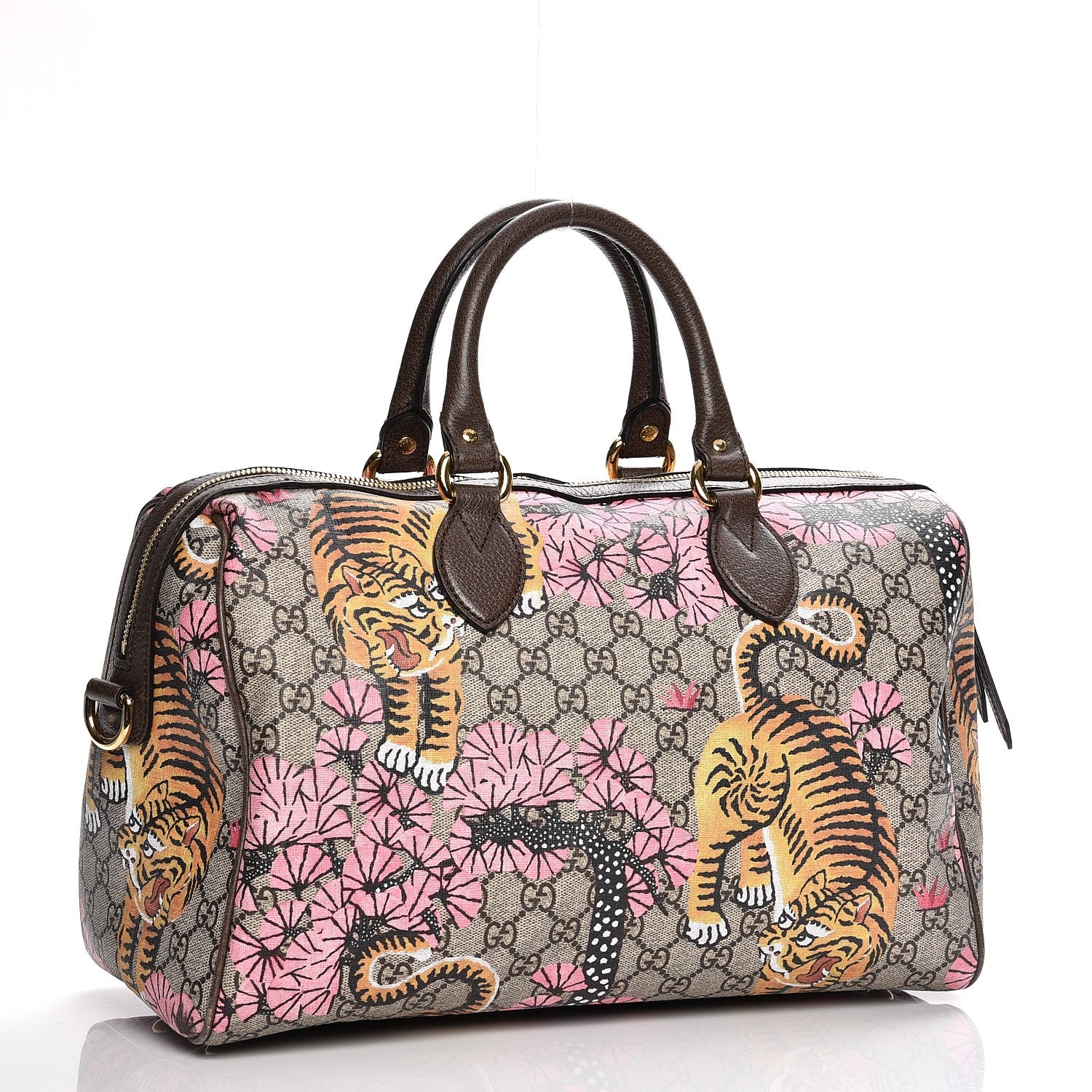 Gucci GG Supreme Monogram Bengal Medium Boston Beige PInk 3 of 14