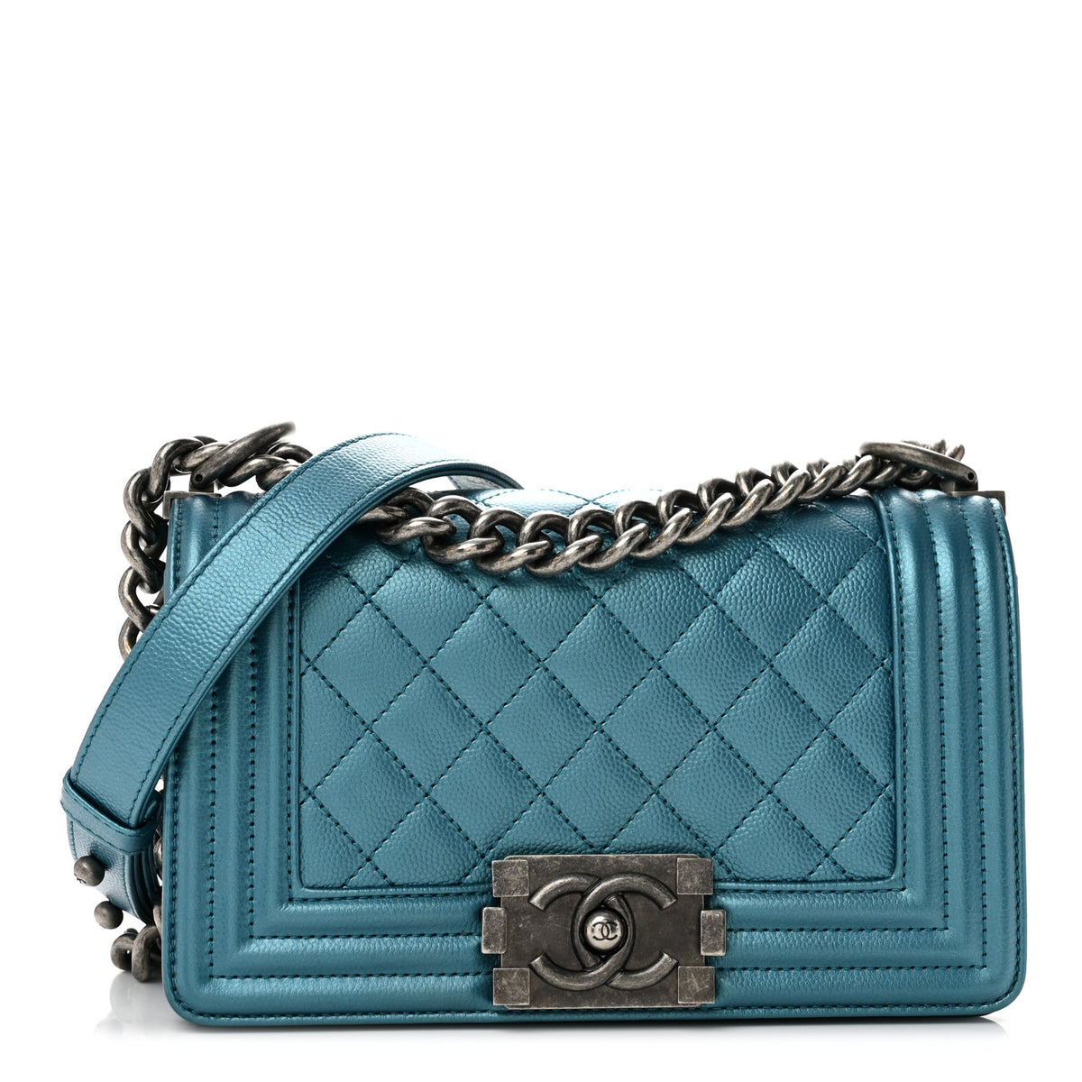 Metallic Caviar Quilted Small Boy Flap Blue