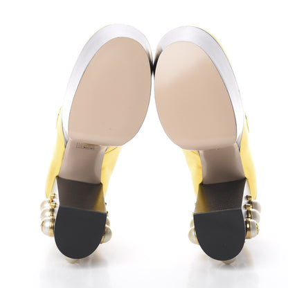 Gucci Malaga Kid Pearl Studded Vegas Platform Loafers 35 Gold 4 of 7
