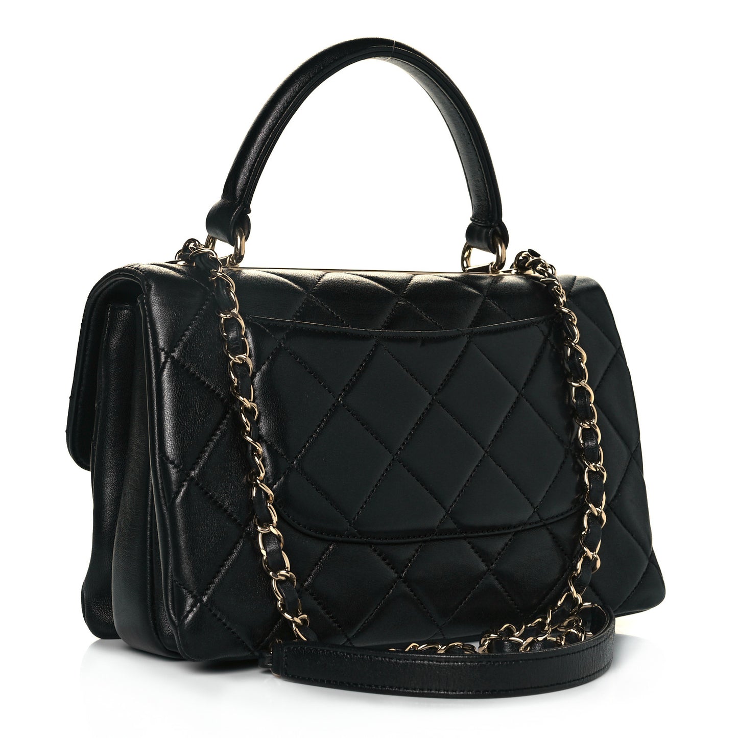 Lambskin Quilted Small Trendy CC Dual Handle Flap Bag Black