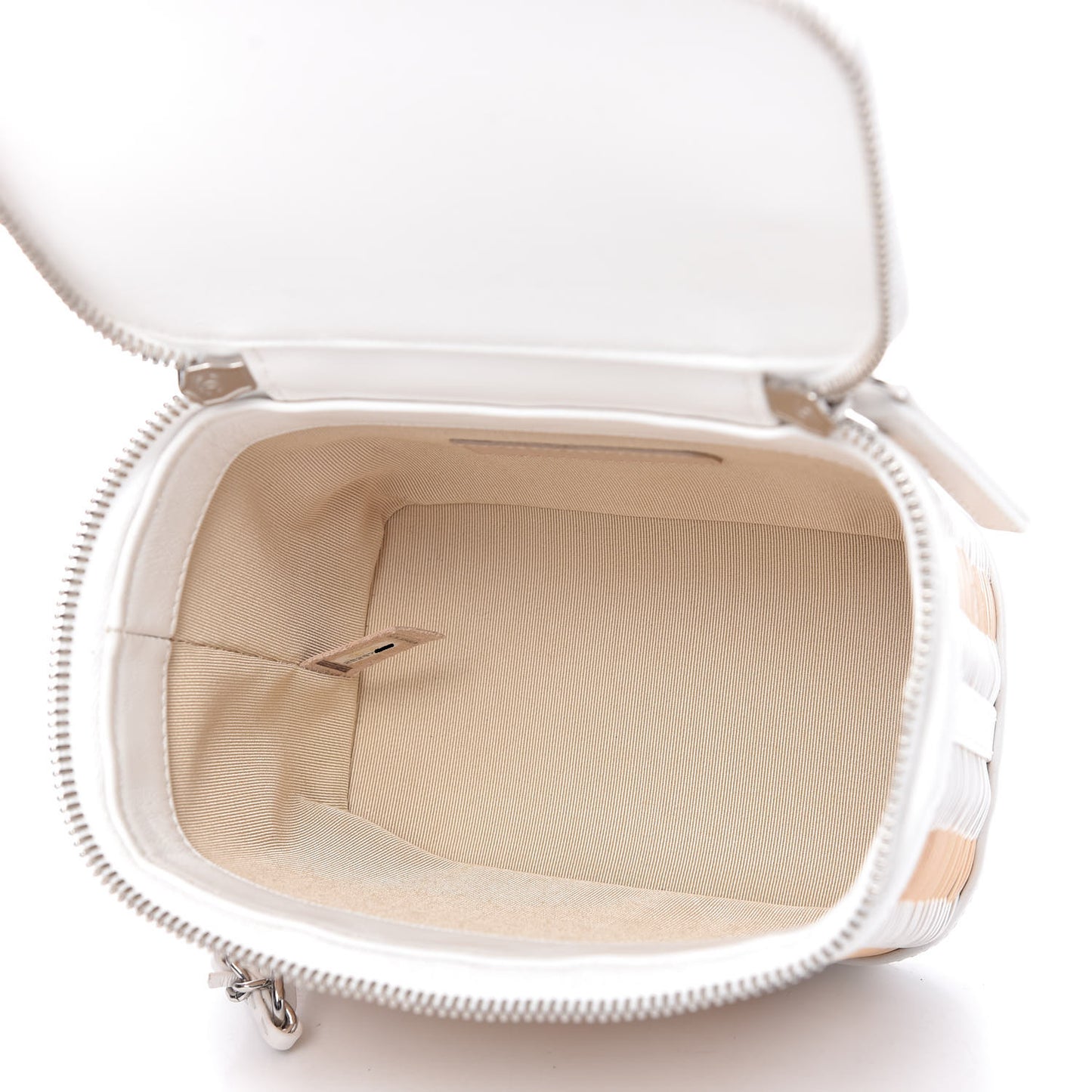 Calfskin Raffia Small Vanity Case Bag White Beige