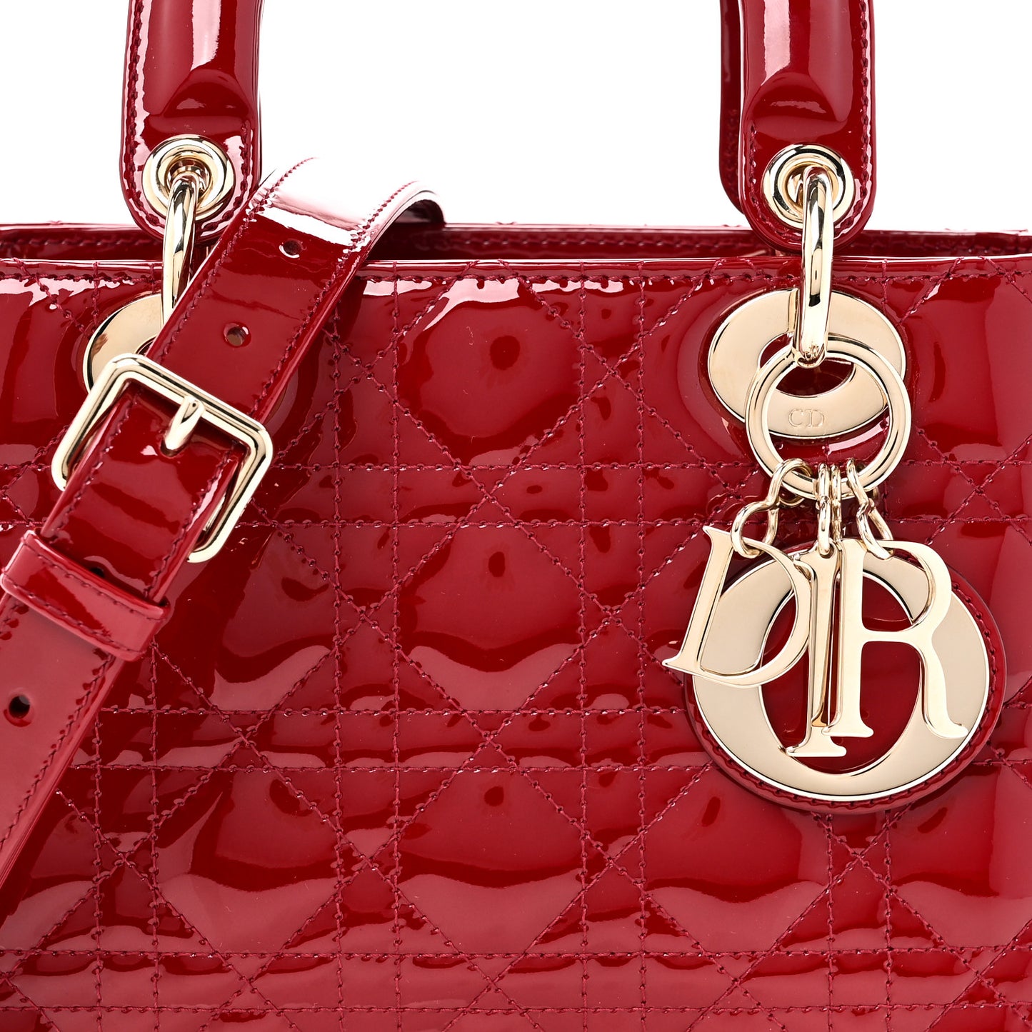 Patent Cannage Small Lady Dior Cherry Red