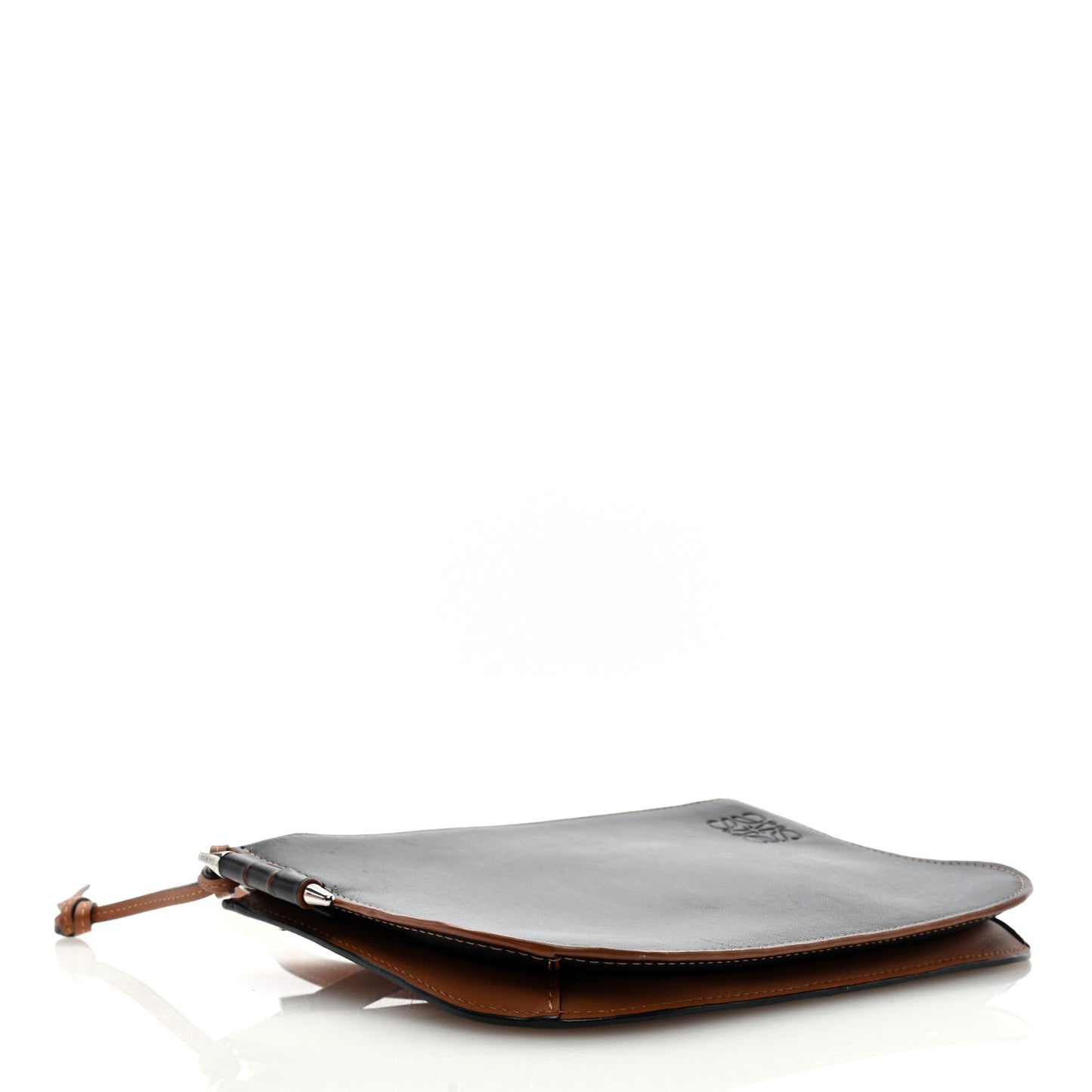 Calfskin Gate Double Zip Pouch Crossbody Black Brown