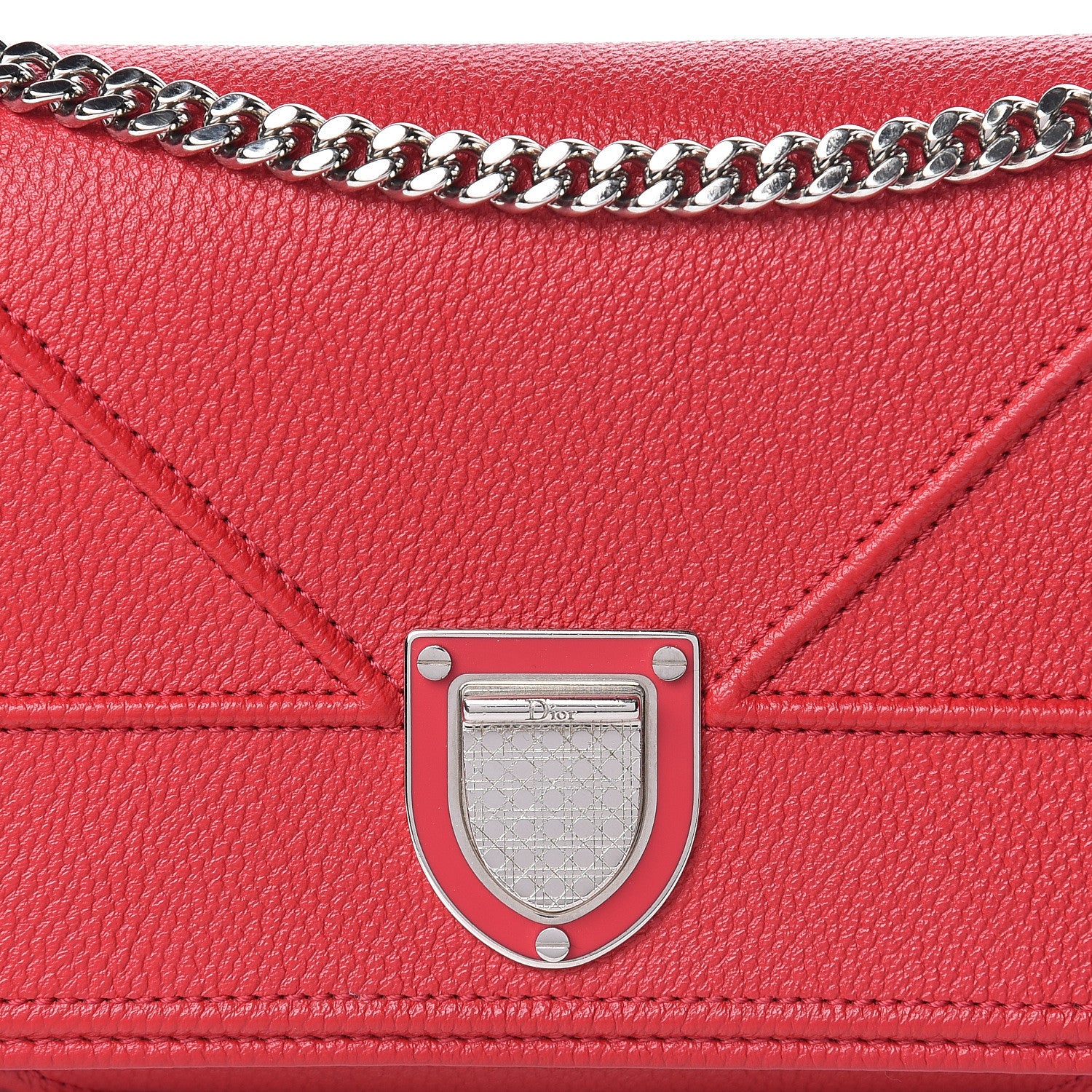 Christian Dior Grained Calfskin Diorama Croisiere Chain Wallet Red 8 of 10
