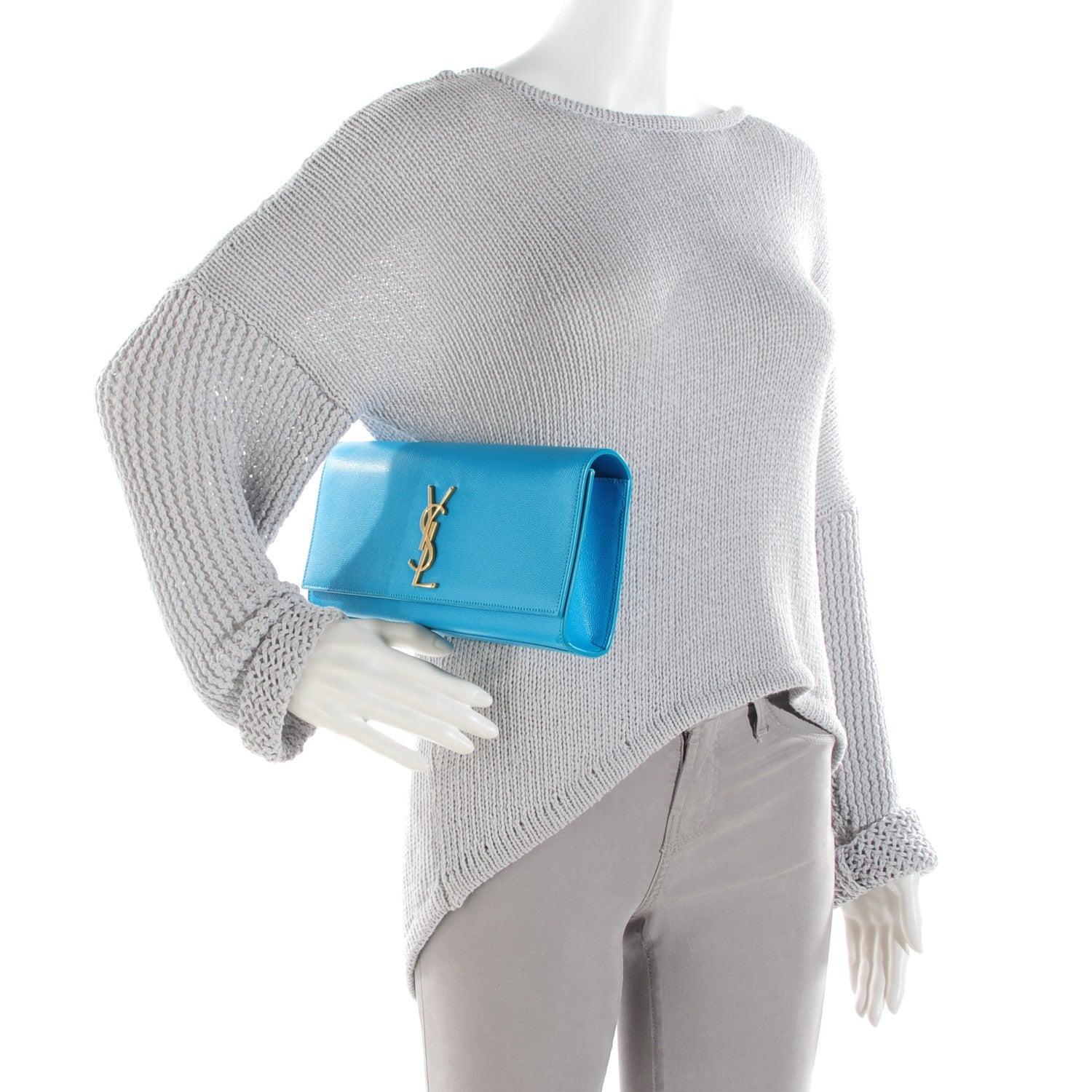 Saint Laurent Grain De Poudre Classic Monogram Clutch Turquoise 3 of 9