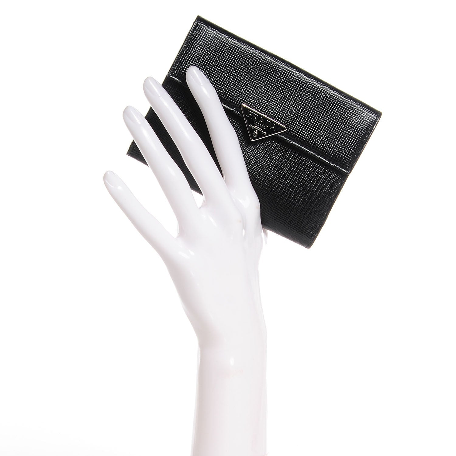 Prada Saffiano Medium Flap Bi-Fold Wallet Black 2 of 9