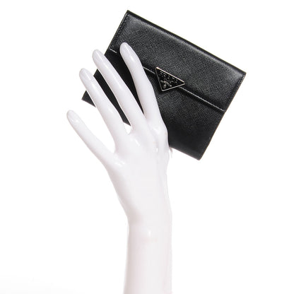 Prada Saffiano Medium Flap Bi-Fold Wallet Black 2 of 9
