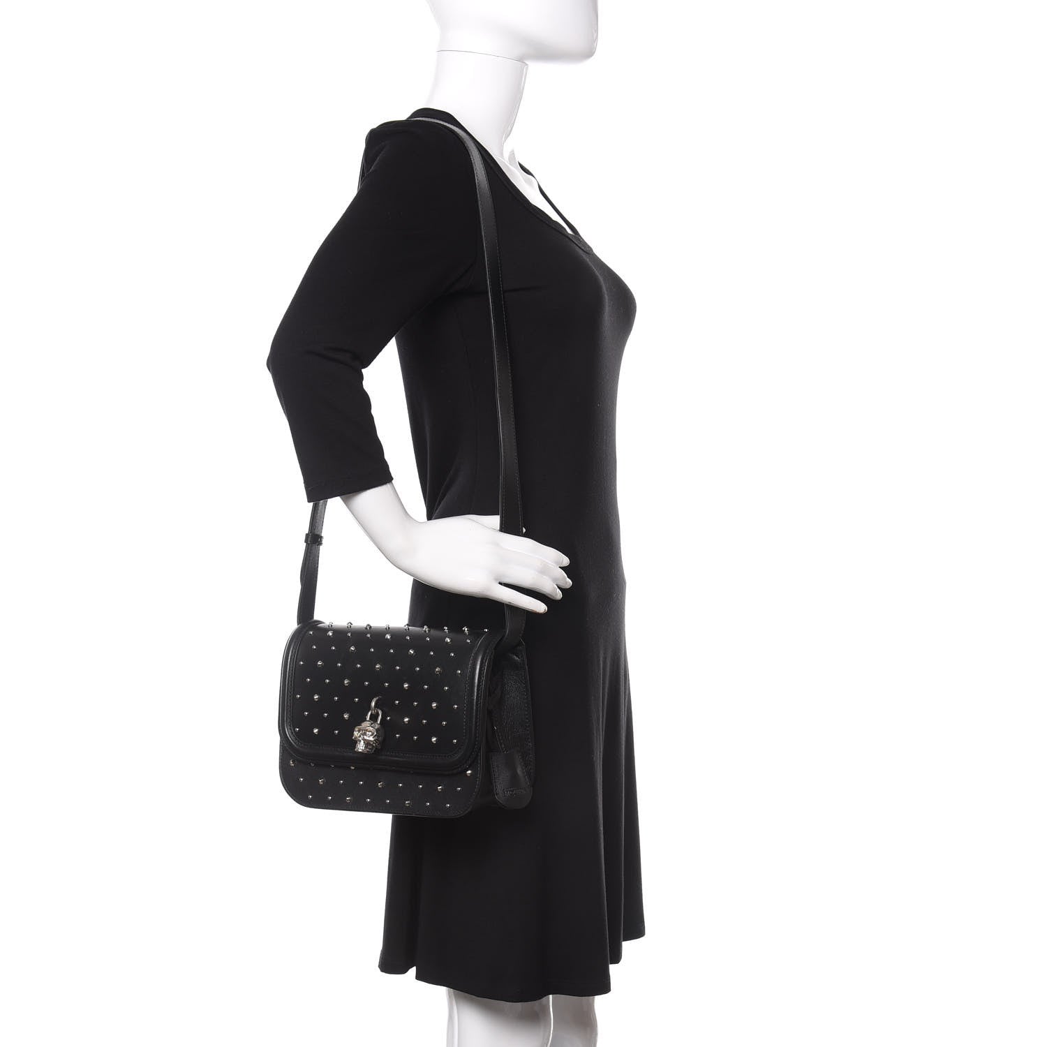 Alexander McQueen Calfskin Studded Small Padlock Crossbody Bag Black 2 of 10