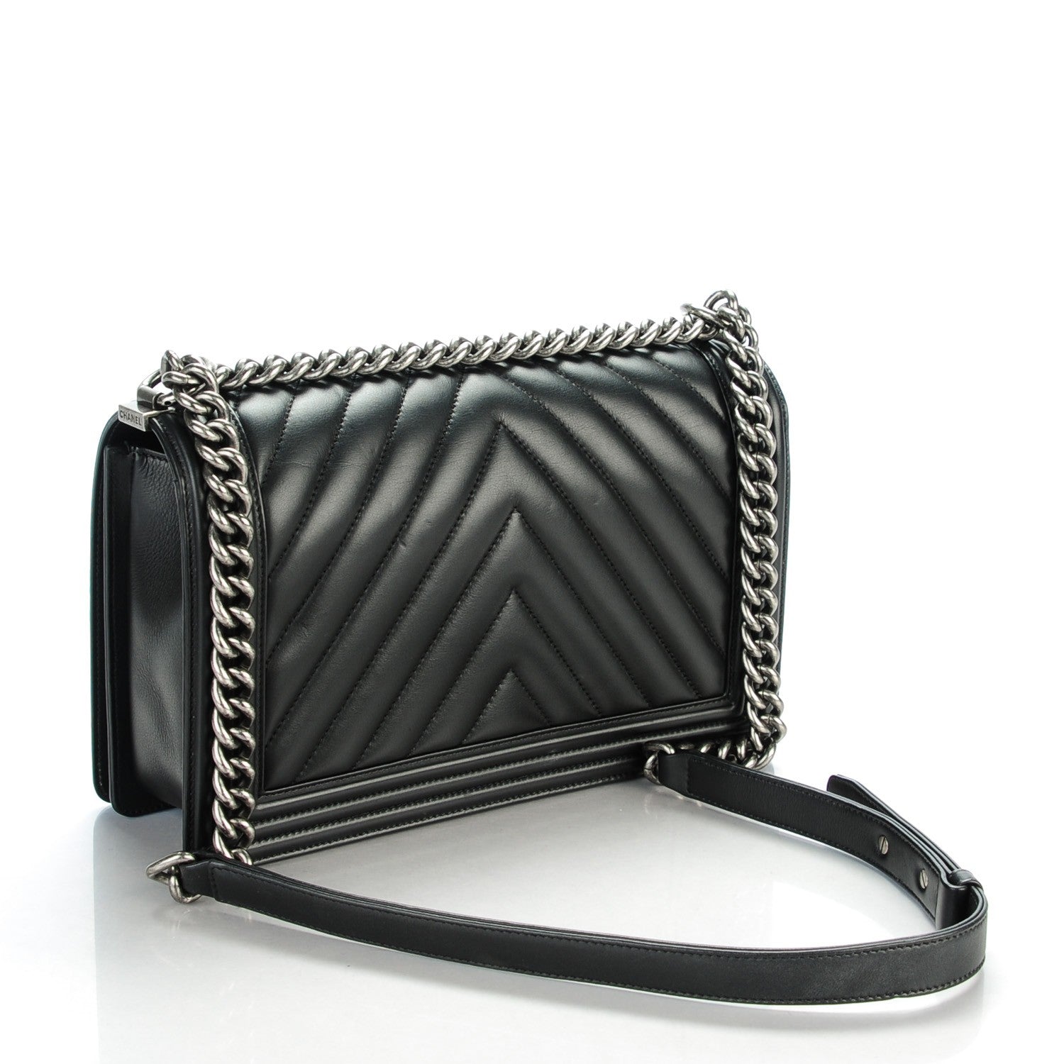 Chanel Calfskin Chevron New Medium Boy Flap Black 3 of 7