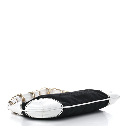 Chanel Lambskin Canvas CC Small Olsen Chain Shoulder Bag White Black 3 of 12