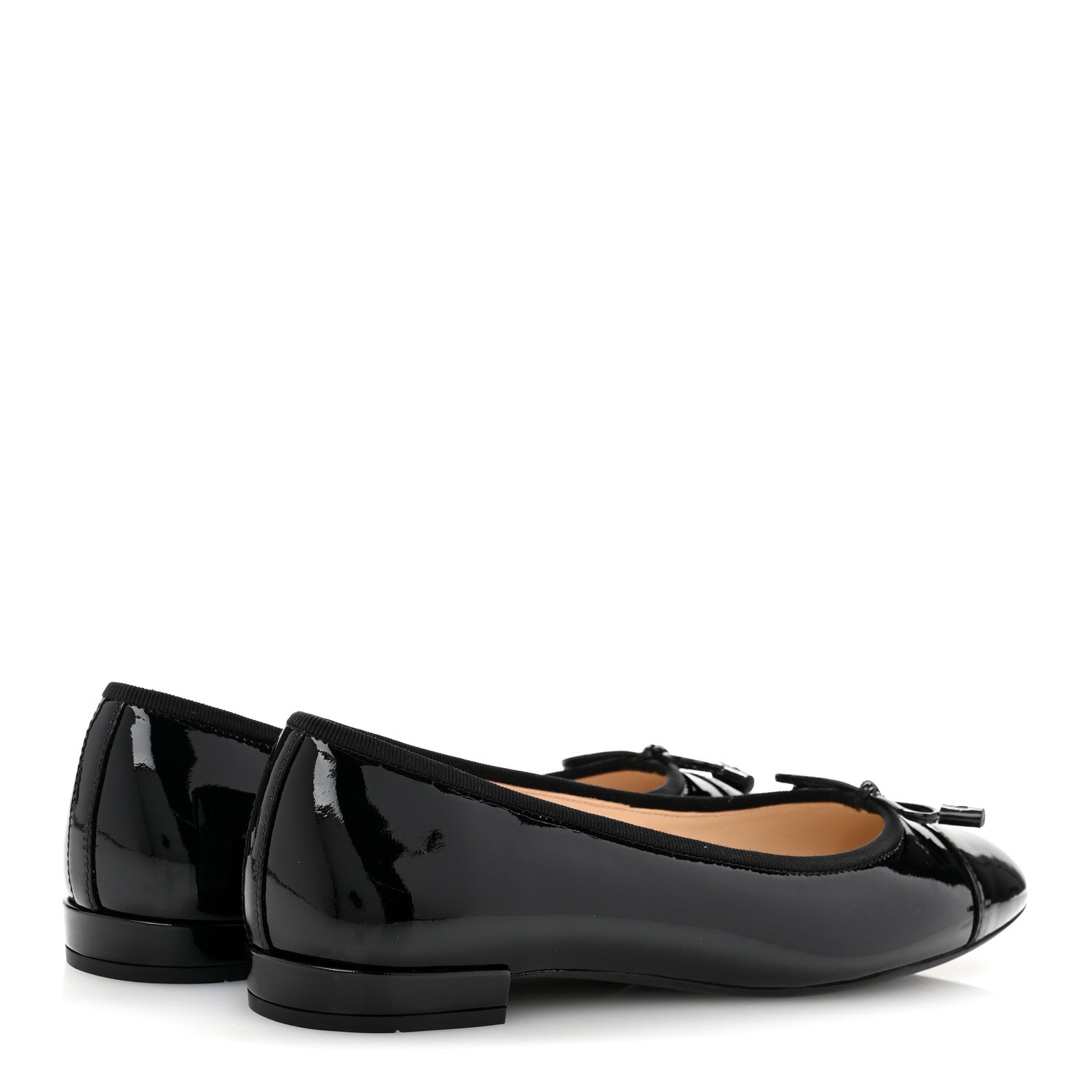 Prada Vernice Cap Toe Logo Bow Ballerina Flats 38.5 Black 5 of 8