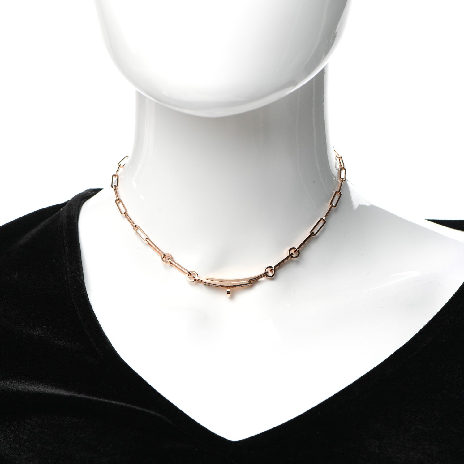Hermes 18K Rose Gold Diamond Pave Kelly Chaine Choker Necklace 2 of 5