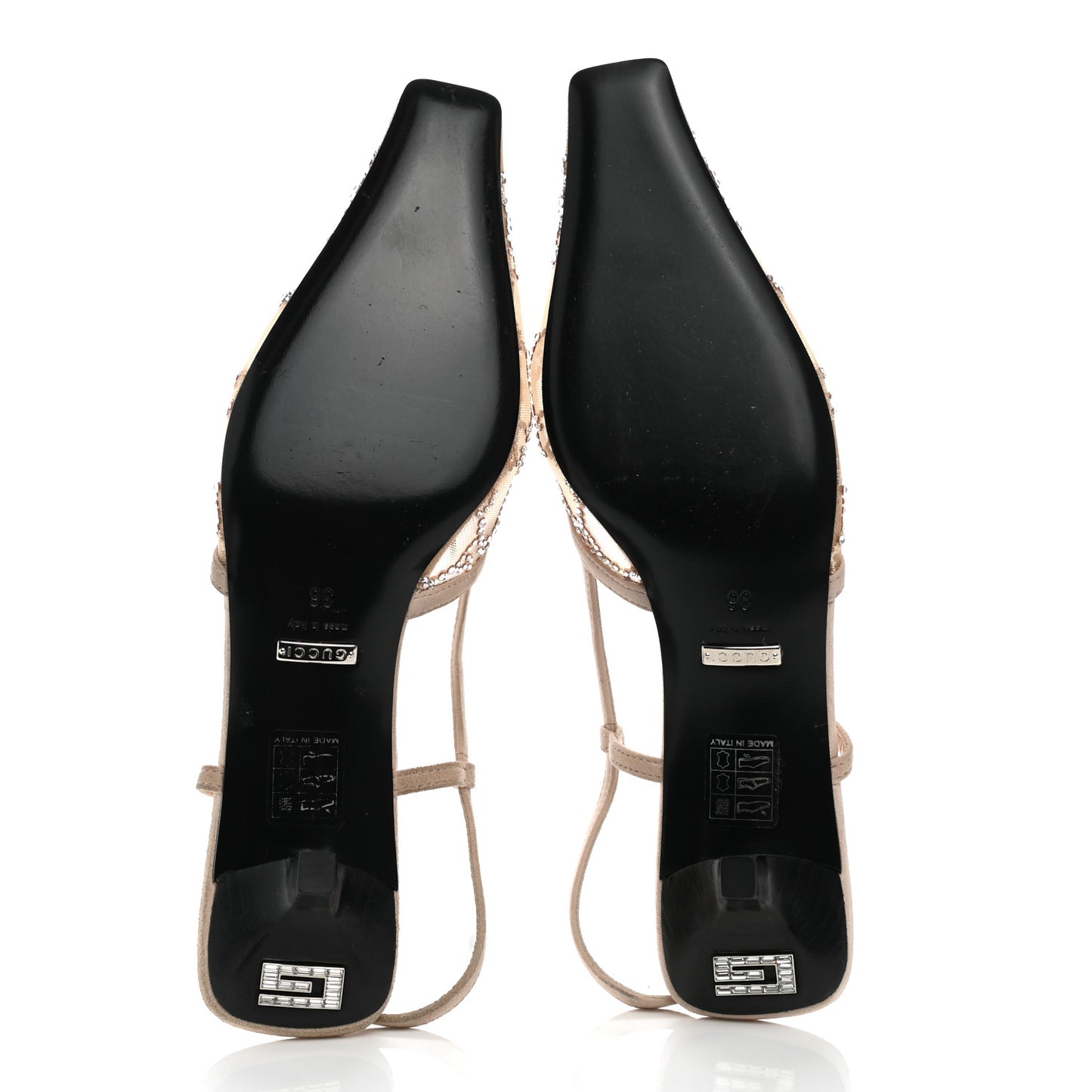 Tela Retino Kid Scamosciato Crystal GG Monogram Square G 35mm Slingback Pumps 36.5 Light Powder Skin Rose