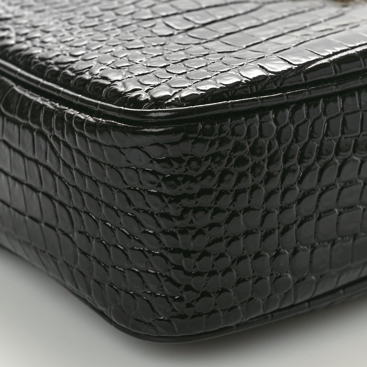 Patent Calfskin Crocodile Embossed Monogram Lou Camera Bag Black