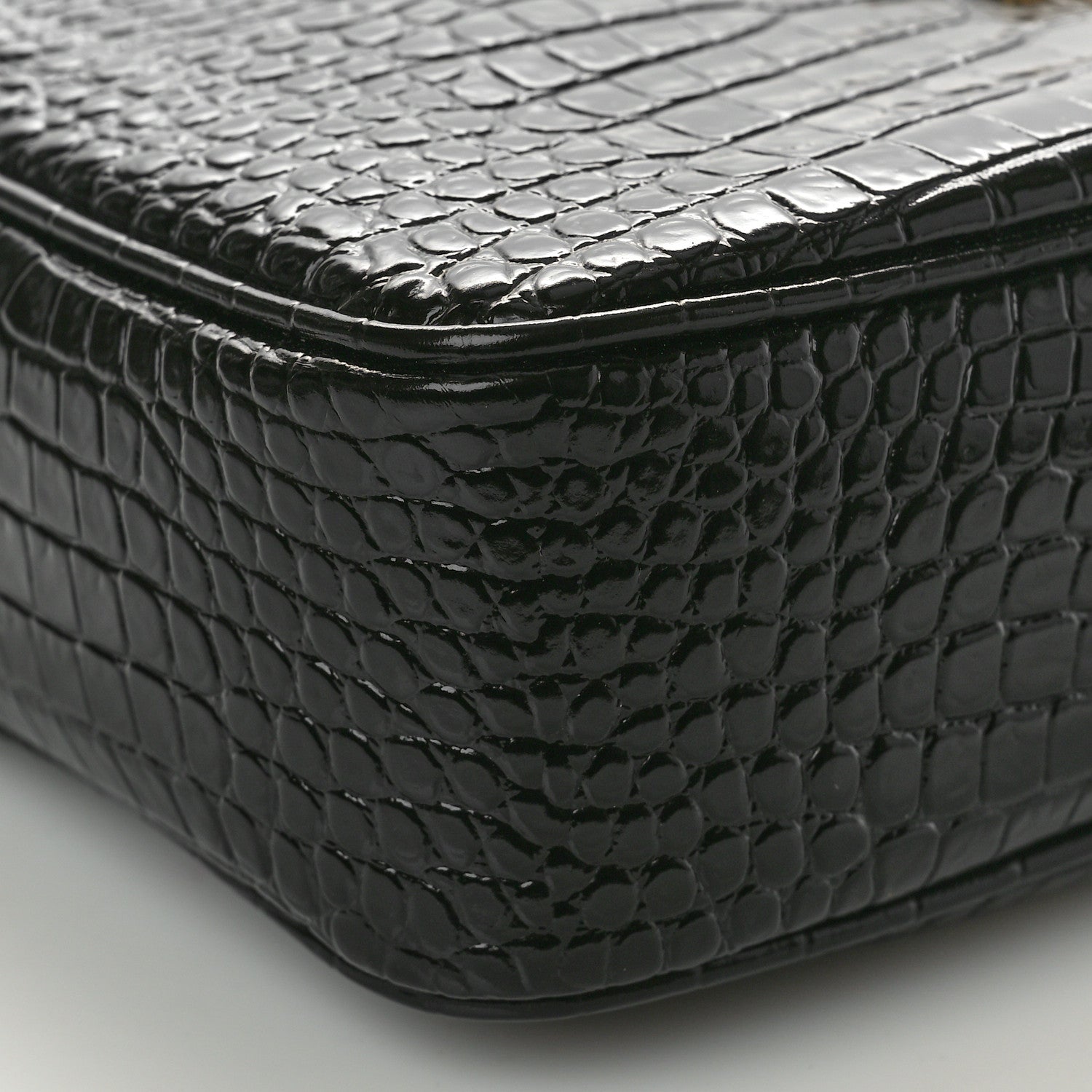 Saint Laurent Patent Calfskin Crocodile Embossed Monogram Lou Camera Bag Black 9 of 10