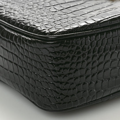 Saint Laurent Patent Calfskin Crocodile Embossed Monogram Lou Camera Bag Black 9 of 10