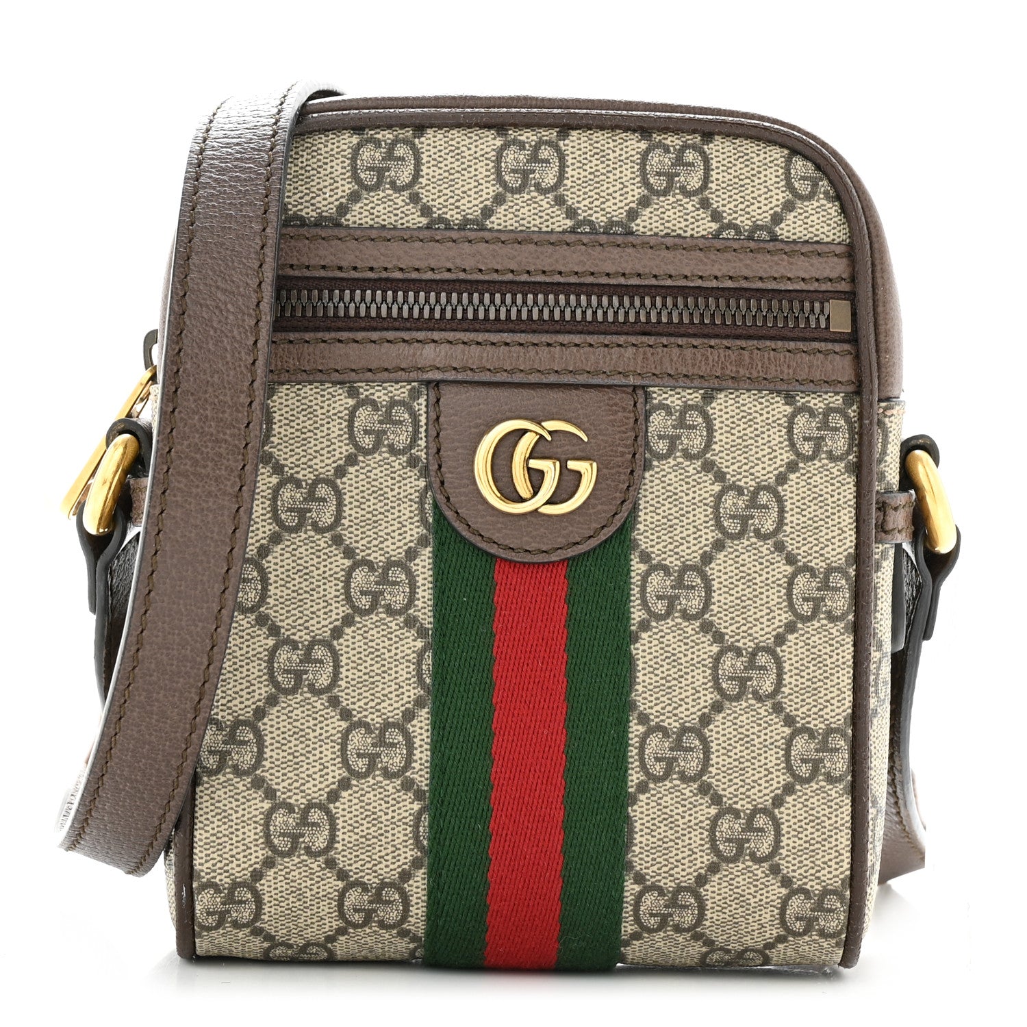 Gucci GG Supreme Monogram Web Mini Ophidia Messenger Brown 1 of 10