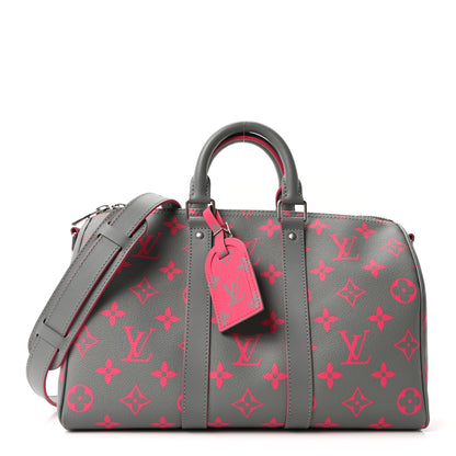 Louis Vuitton Monogram Surplus Keepall Bandouliere 35 Kahki Green Grey Pink 1 of 9