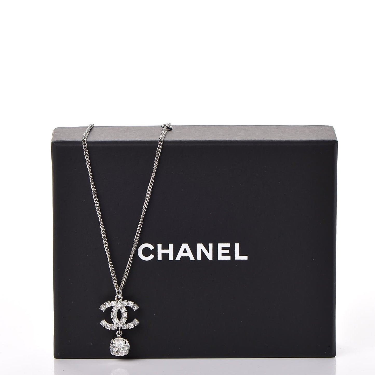 Crystal CC Drop Necklace Silver