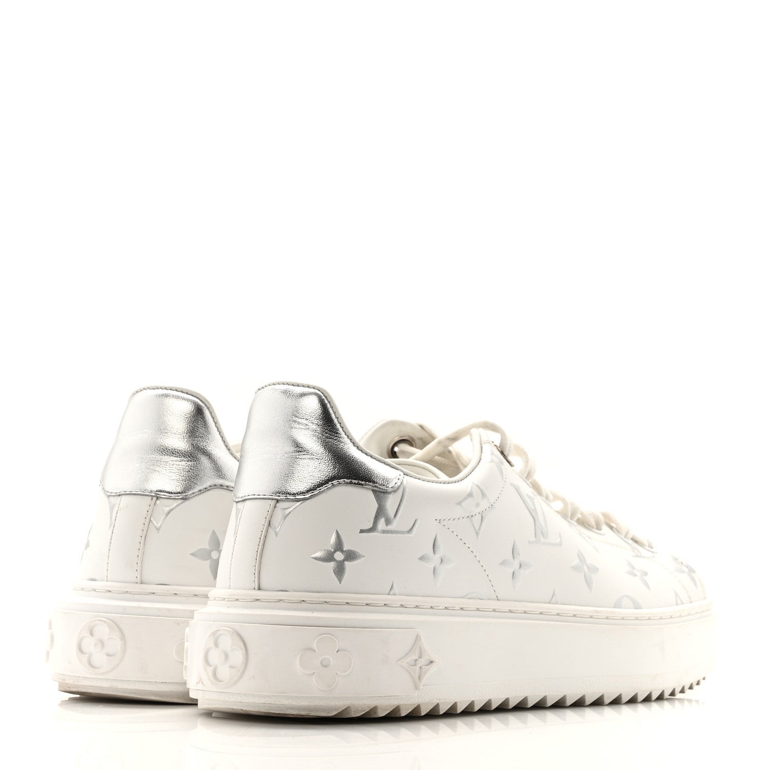 Louis Vuitton Calfskin Monogram Debossed Time Out Sneakers 38 White Silver 5 of 12