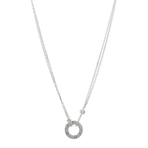 18K White Gold 2 Diamond LOVE Necklace