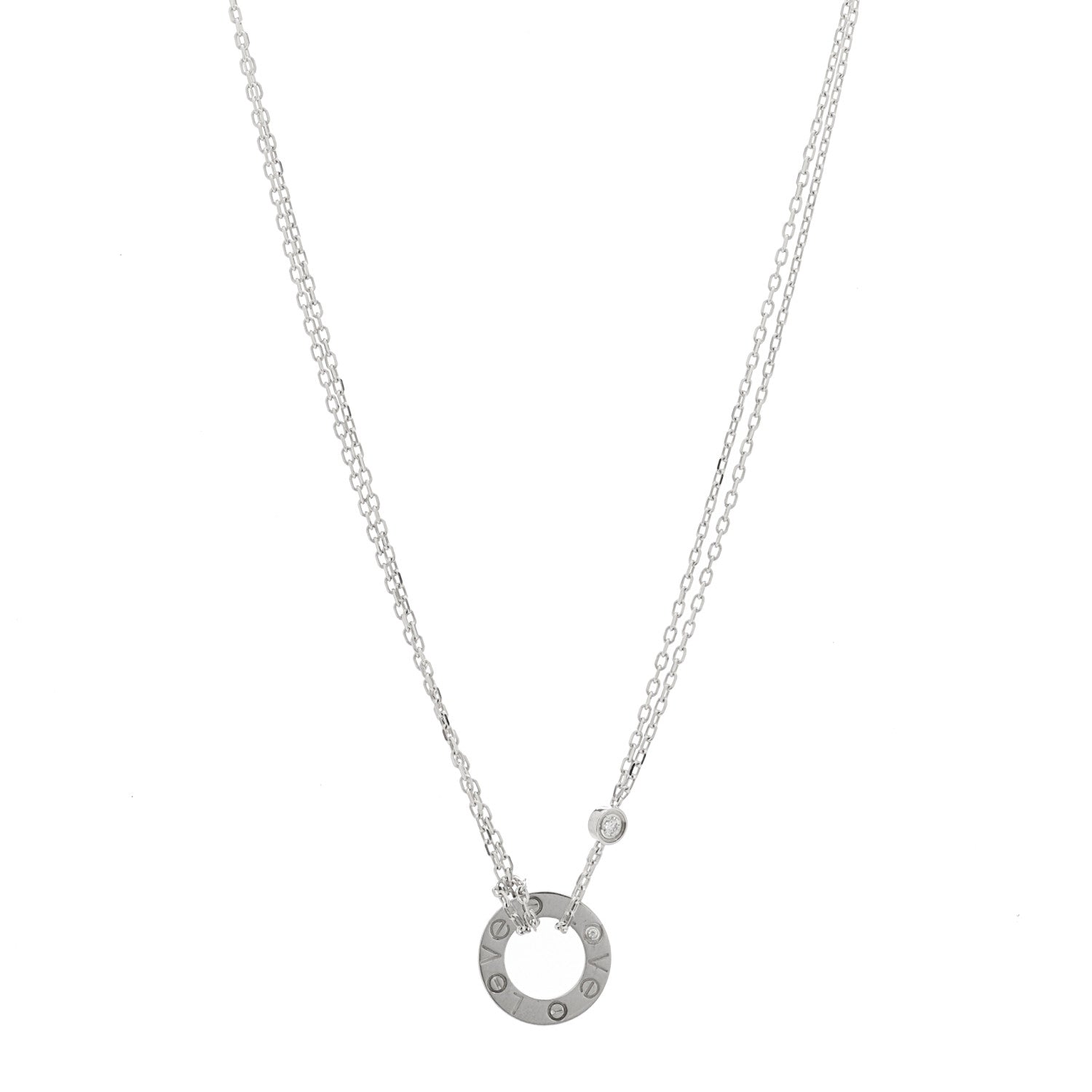Cartier 18K White Gold 2 Diamond LOVE Necklace 1 of 5