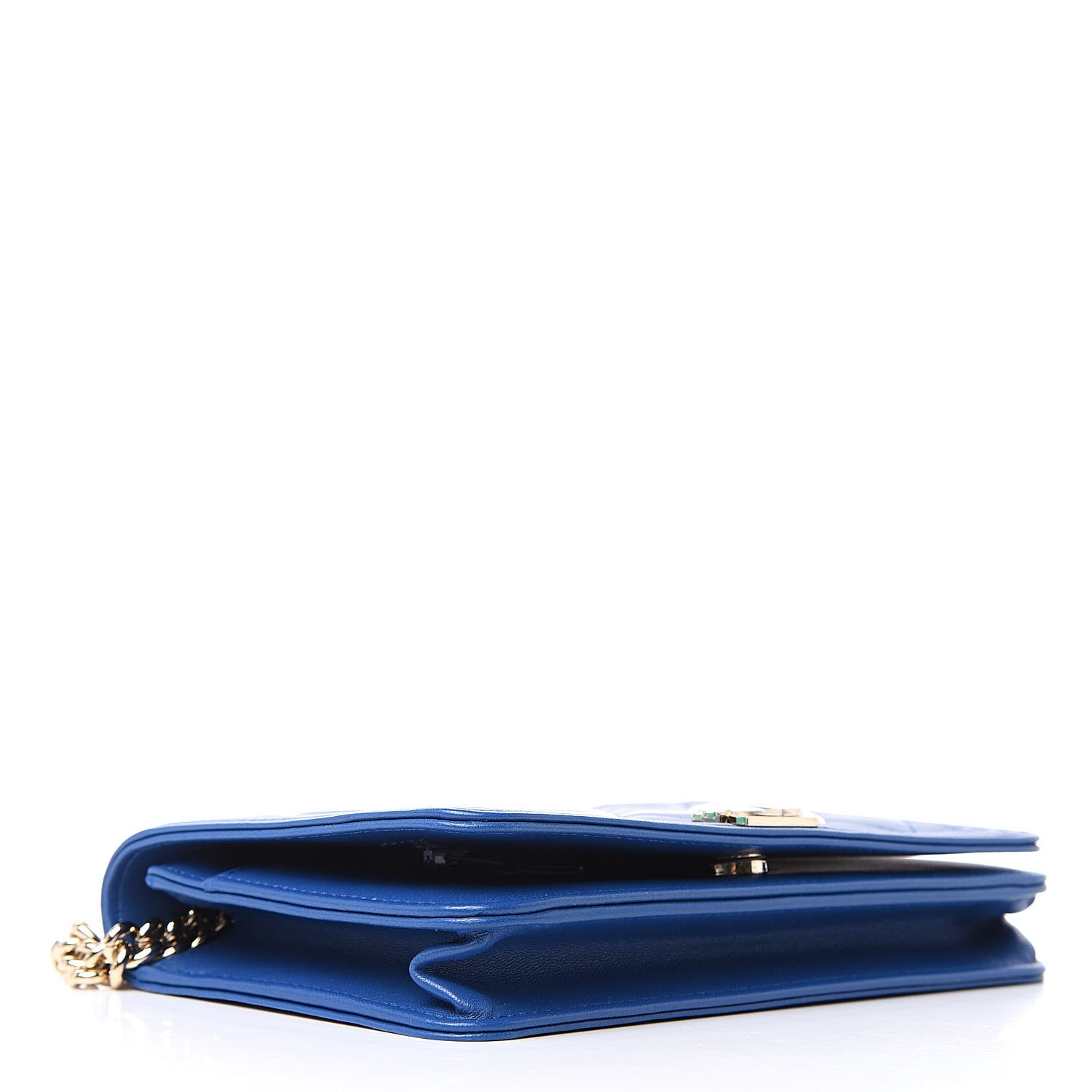 Chanel Lambskin Quilted Boy Wallet On Chain WOC Blue 4 of 9